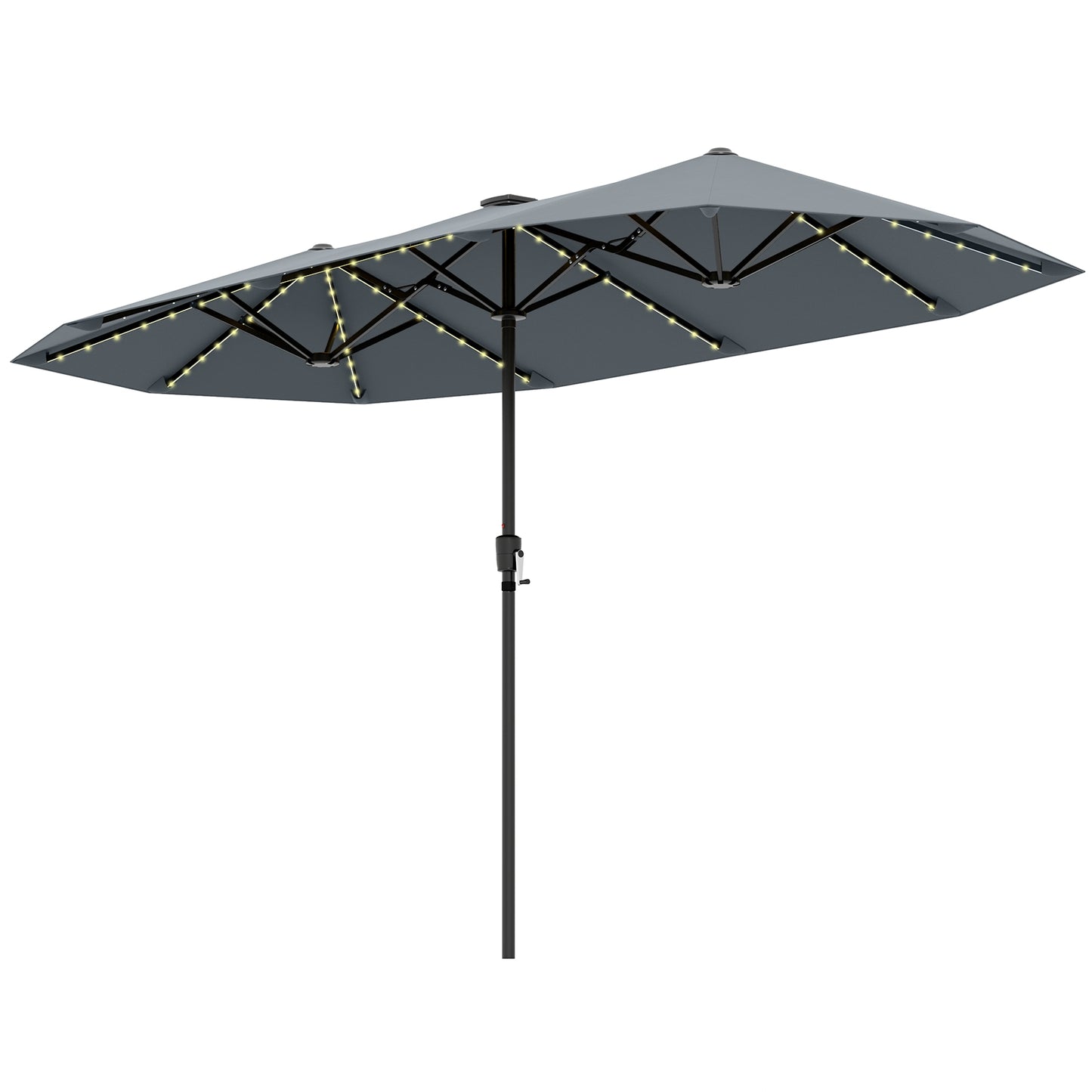 13 FT Large Patio Umbrella with LED Solar Lights and Crank Handle-Gray Kids Crystal