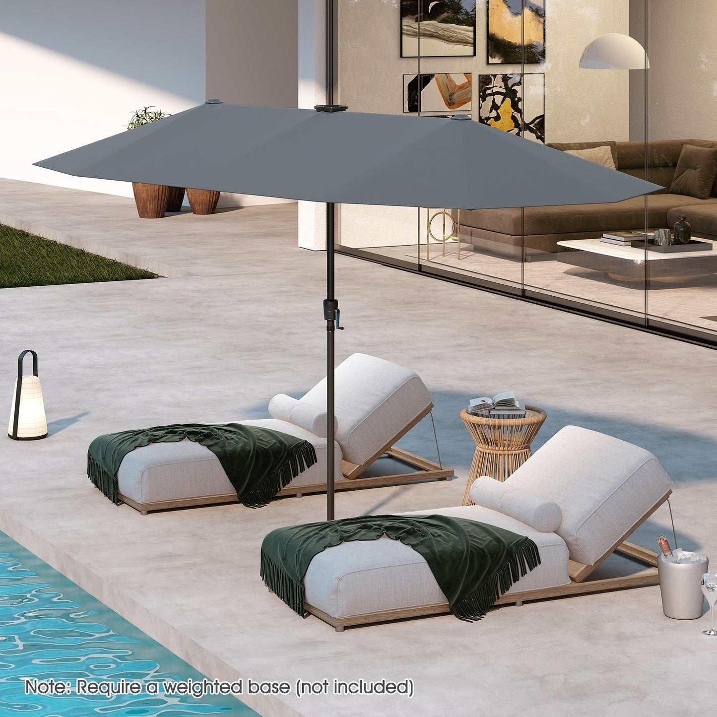 13 FT Large Patio Umbrella with LED Solar Lights and Crank Handle-Gray Kids Crystal