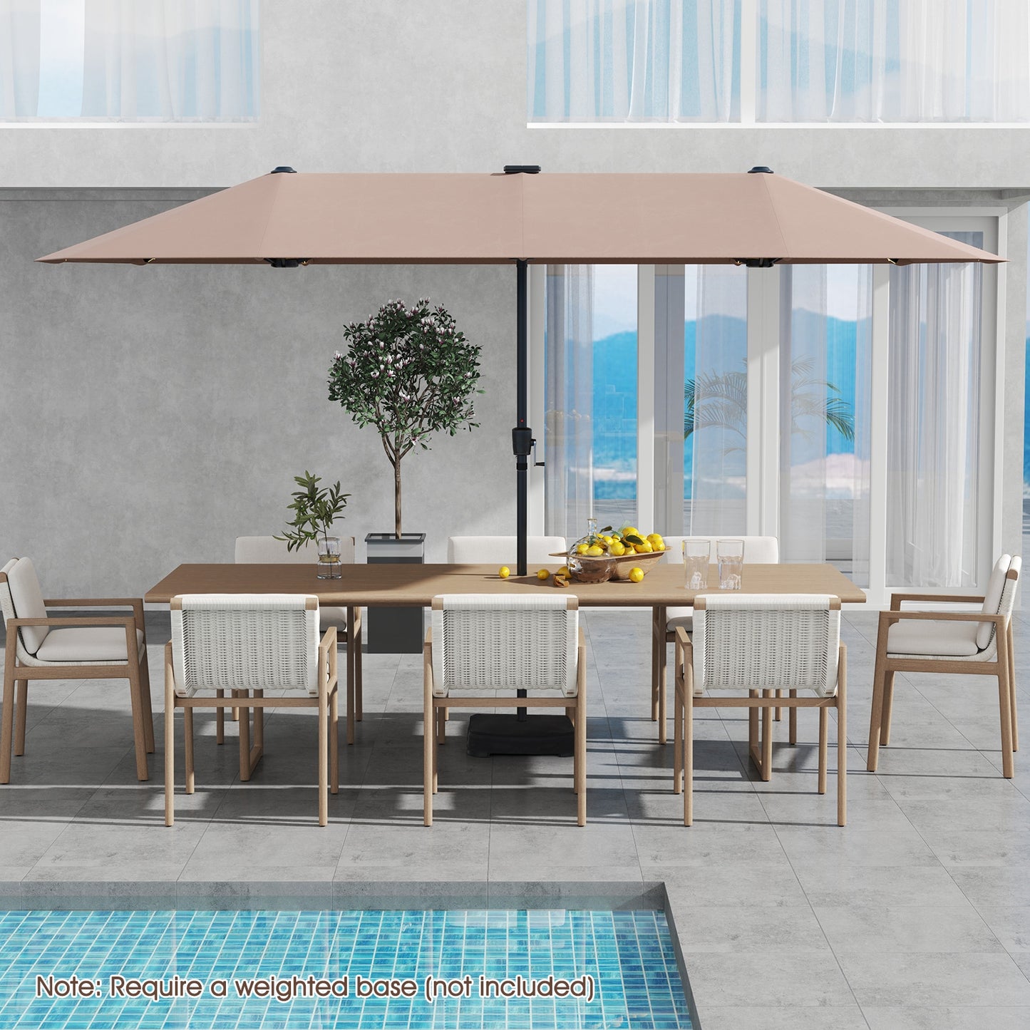 13 FT Large Patio Umbrella with LED Solar Lights and Crank Handle-Coffee Kids Crystal