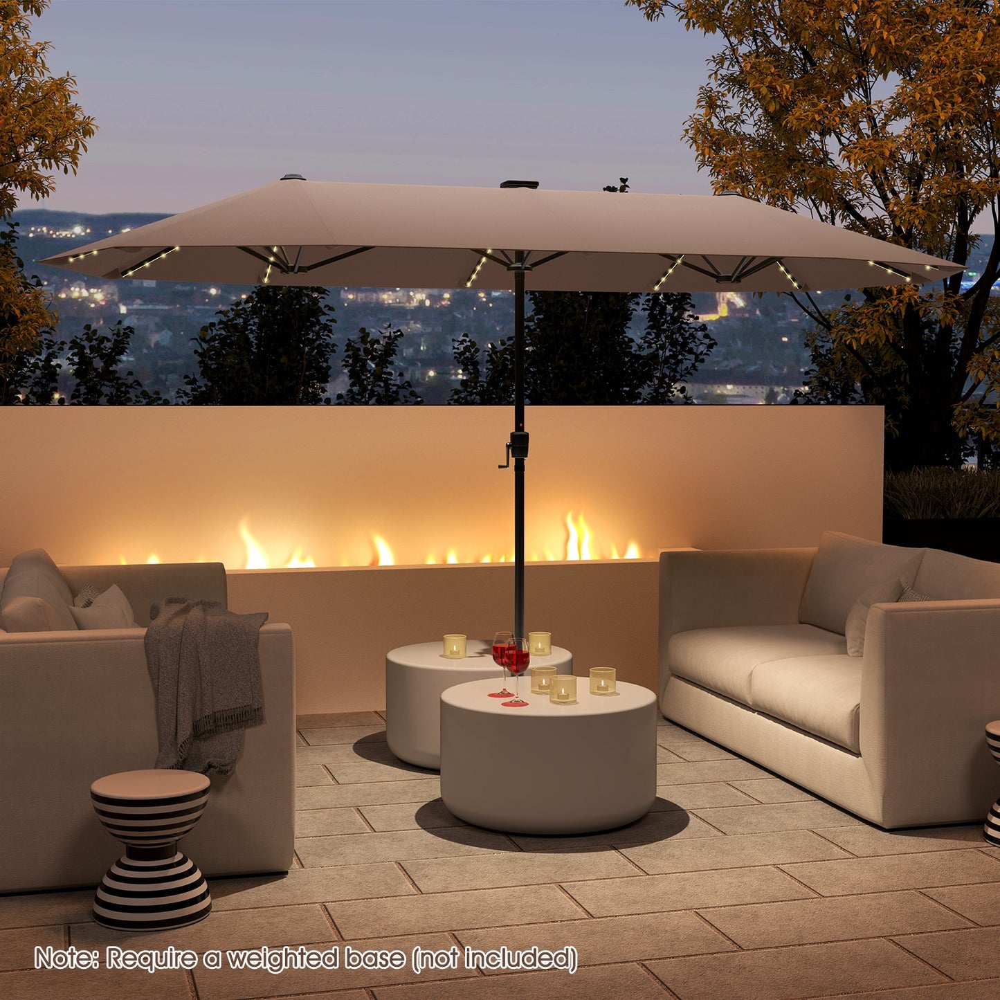 13 FT Large Patio Umbrella with LED Solar Lights and Crank Handle-Coffee Kids Crystal