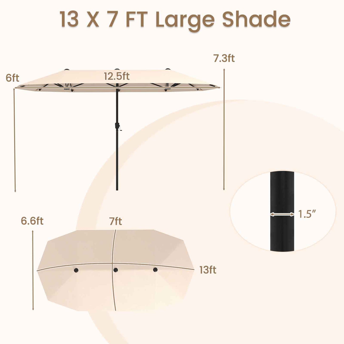 13 FT Large Patio Umbrella Outdoor Double-Sided Table Market Umbrella with Crank Handle-Beige Kids Crystal
