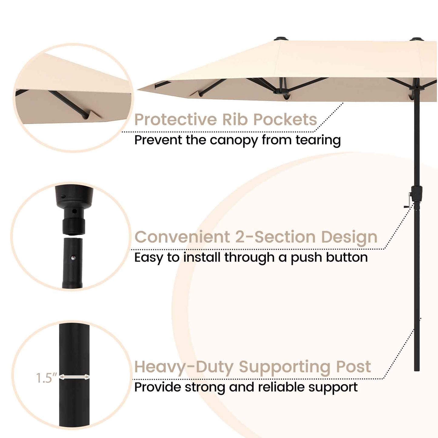 13 FT Large Patio Umbrella Outdoor Double-Sided Table Market Umbrella with Crank Handle-Beige Kids Crystal