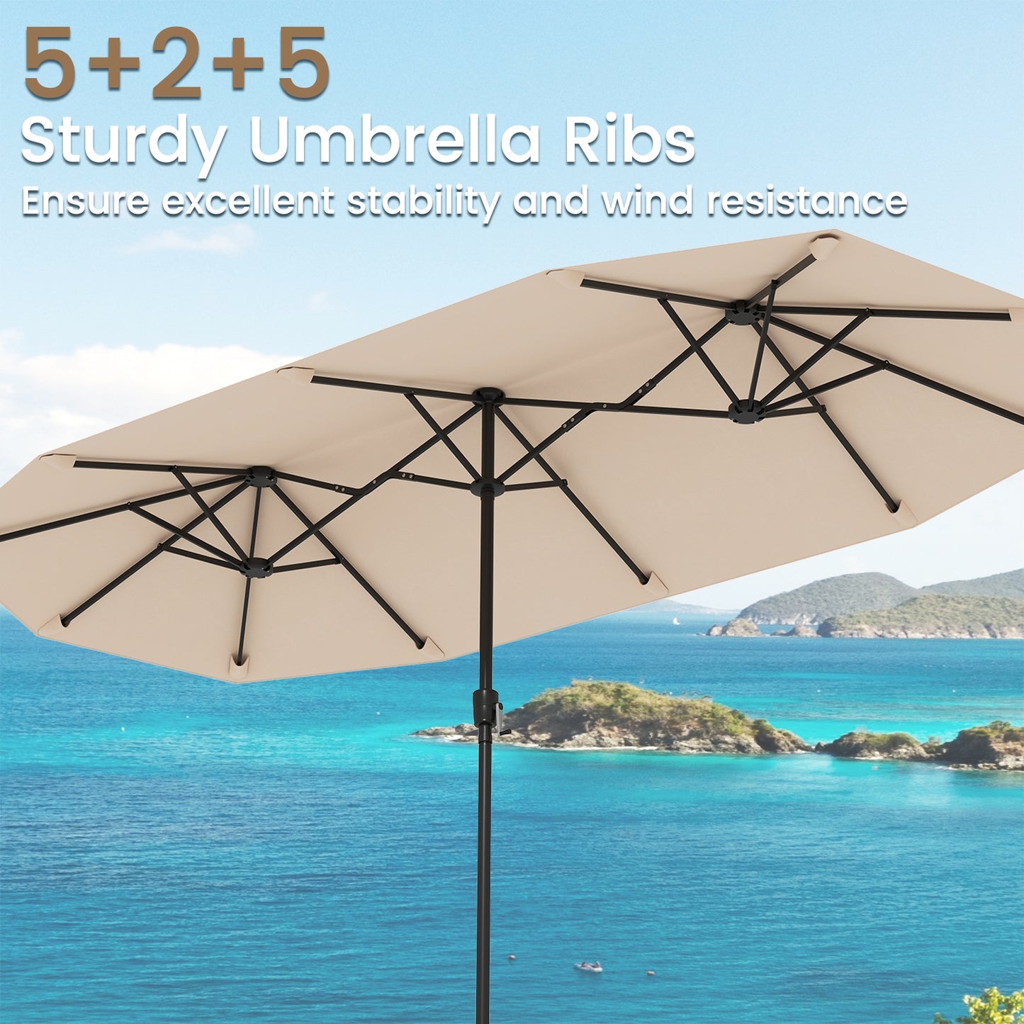 13 FT Large Patio Umbrella Outdoor Double-Sided Table Market Umbrella with Crank Handle-Beige Kids Crystal