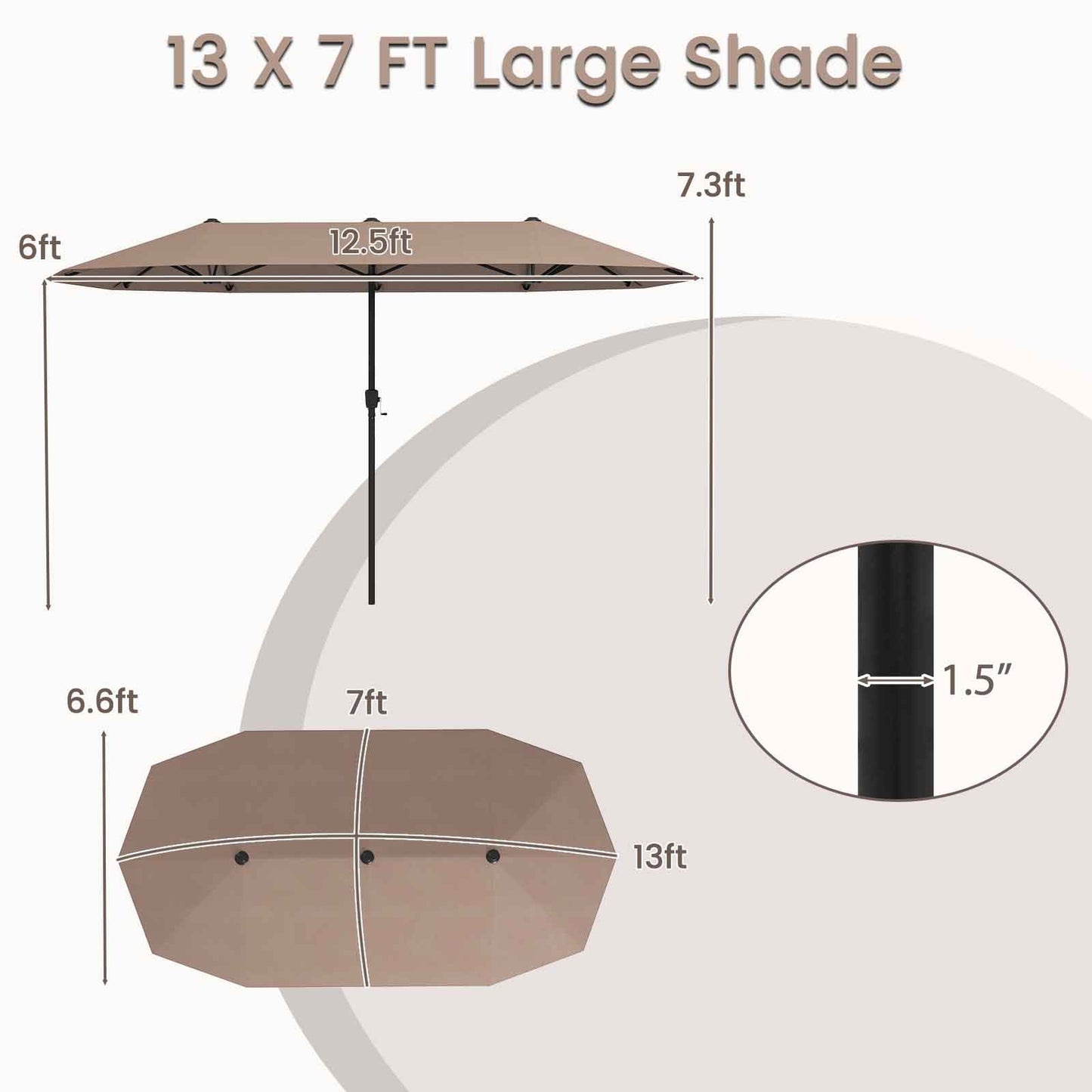 13 FT Large Patio Umbrella Outdoor Double-Sided Table Market Umbrella with Crank Handle-Coffee Kids Crystal