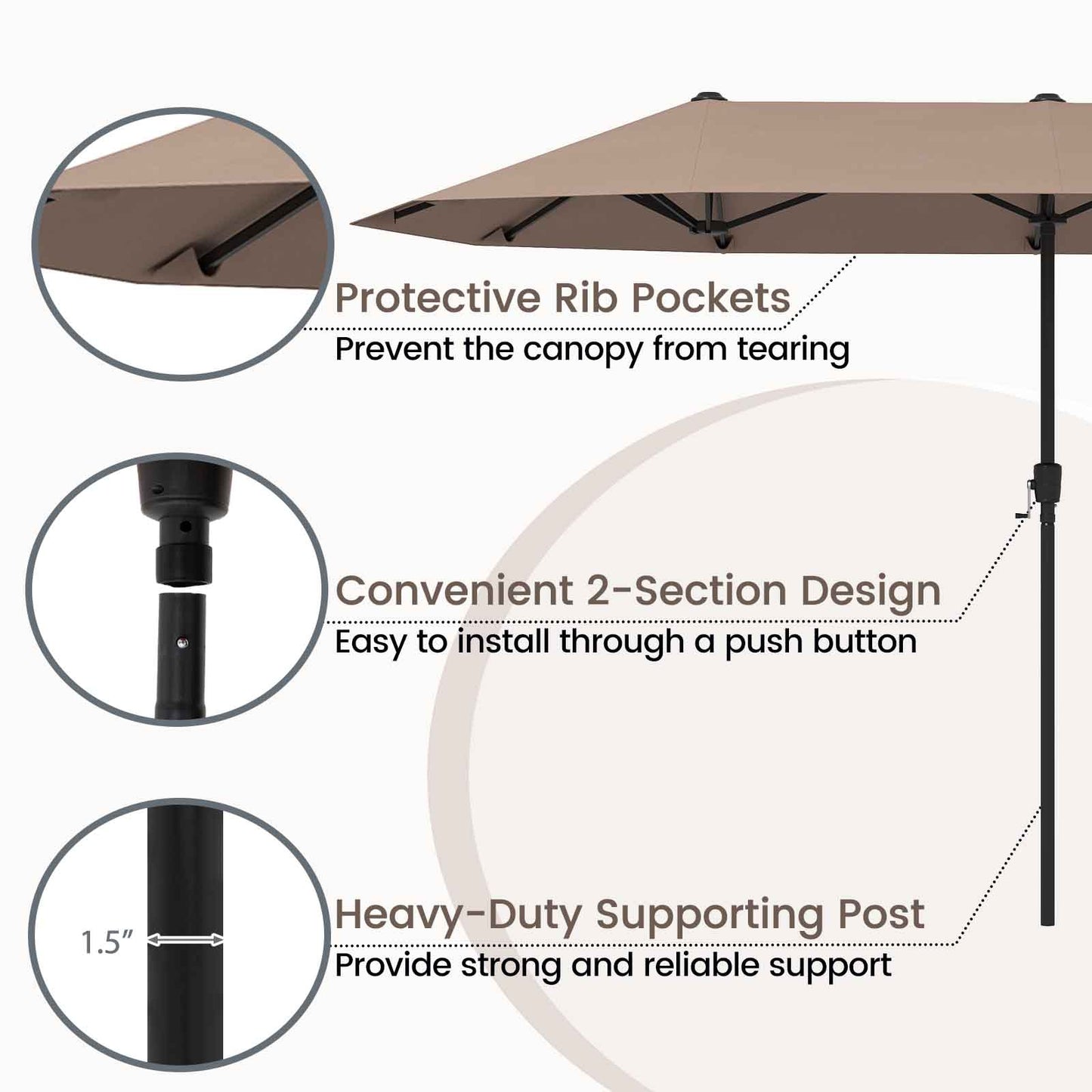 13 FT Large Patio Umbrella Outdoor Double-Sided Table Market Umbrella with Crank Handle-Coffee Kids Crystal