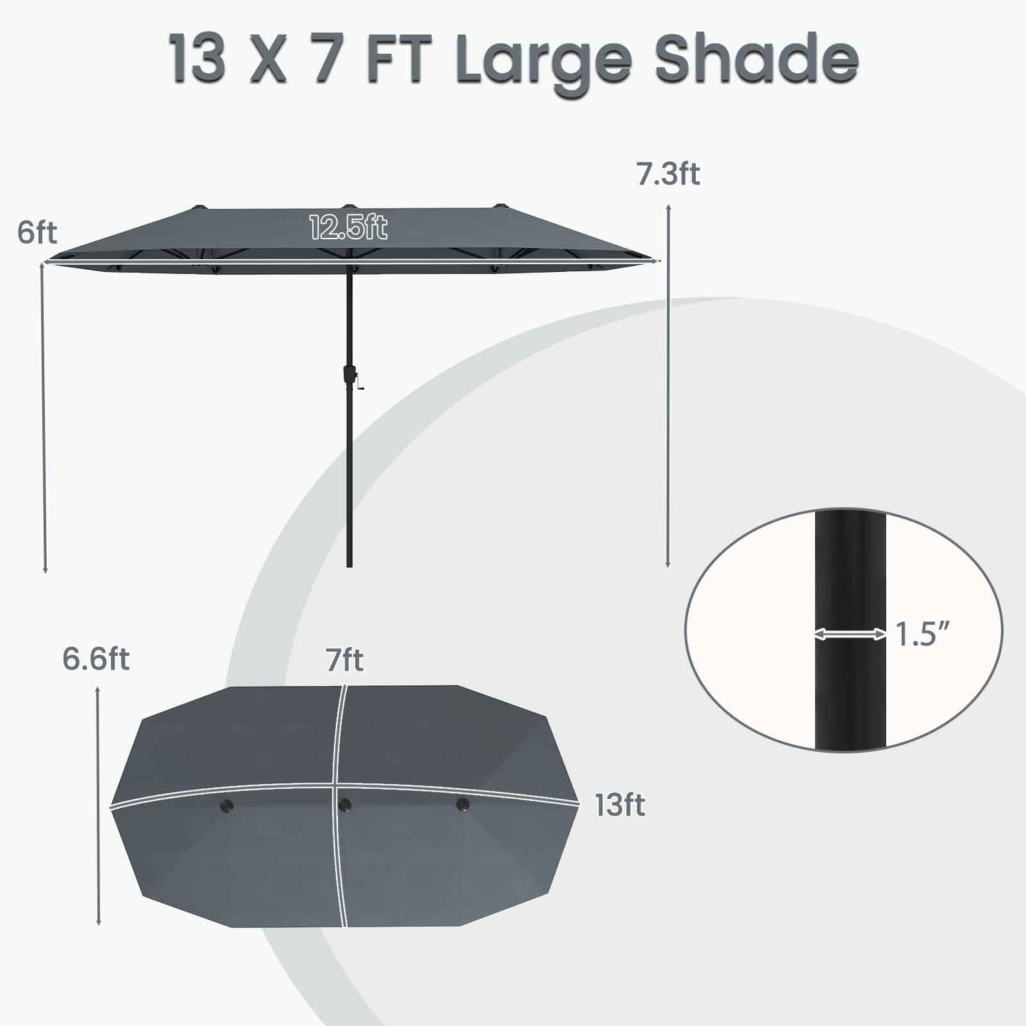 13 FT Large Patio Umbrella Outdoor Double-Sided Table Market Umbrella with Crank Handle-Gray Kids Crystal