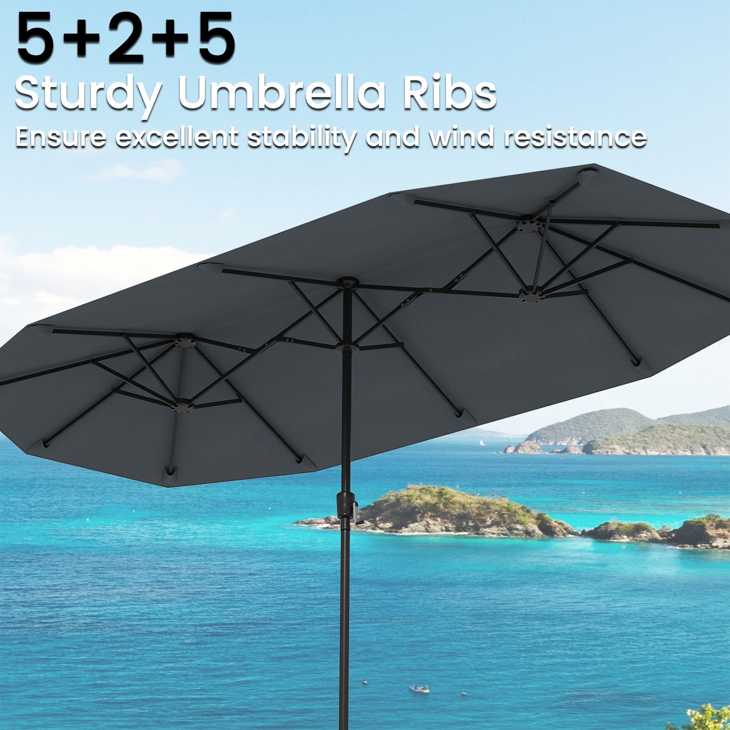 13 FT Large Patio Umbrella Outdoor Double-Sided Table Market Umbrella with Crank Handle-Gray Kids Crystal