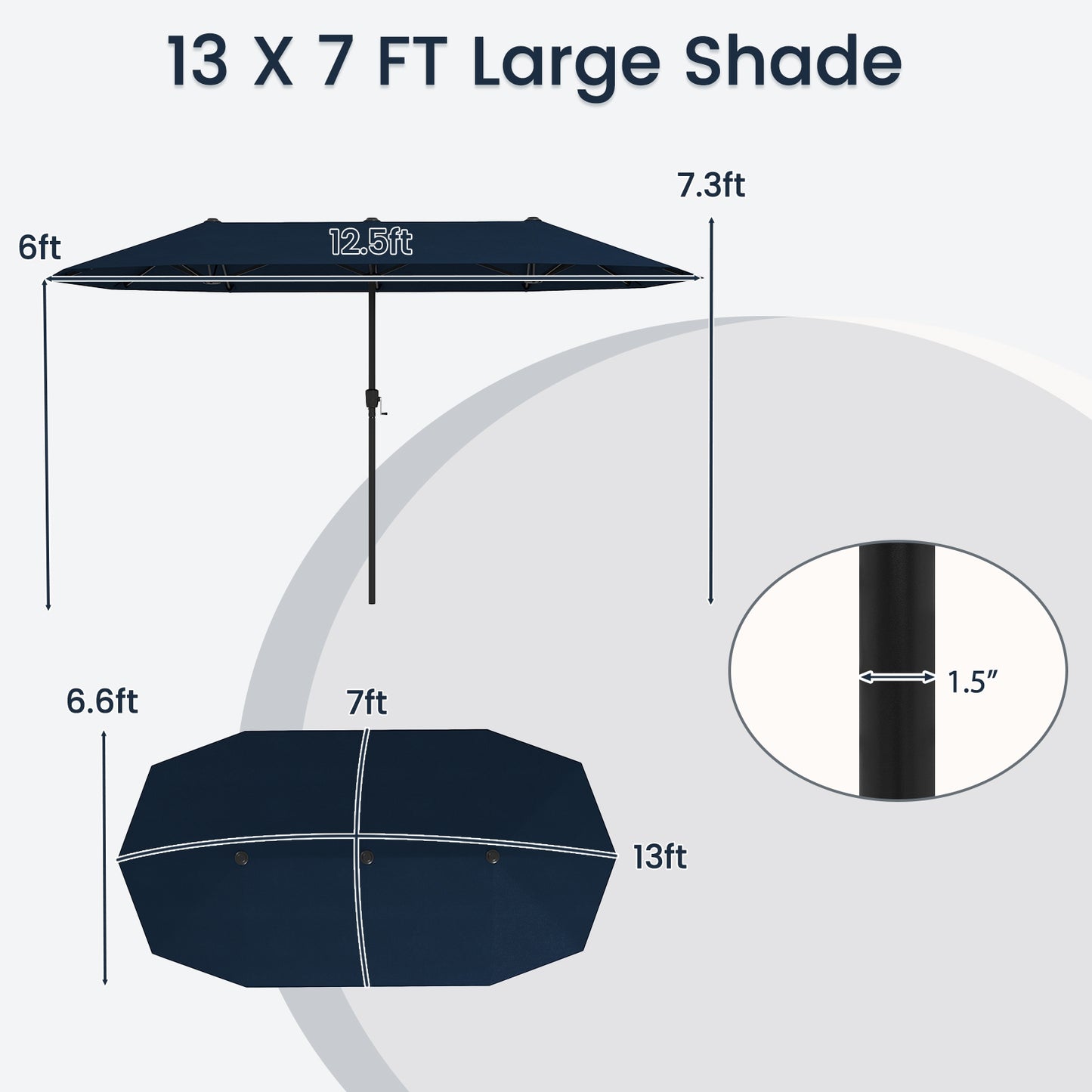 13 FT Large Patio Umbrella Outdoor Double-Sided Table Market Umbrella with Crank Handle-Navy Kids Crystal