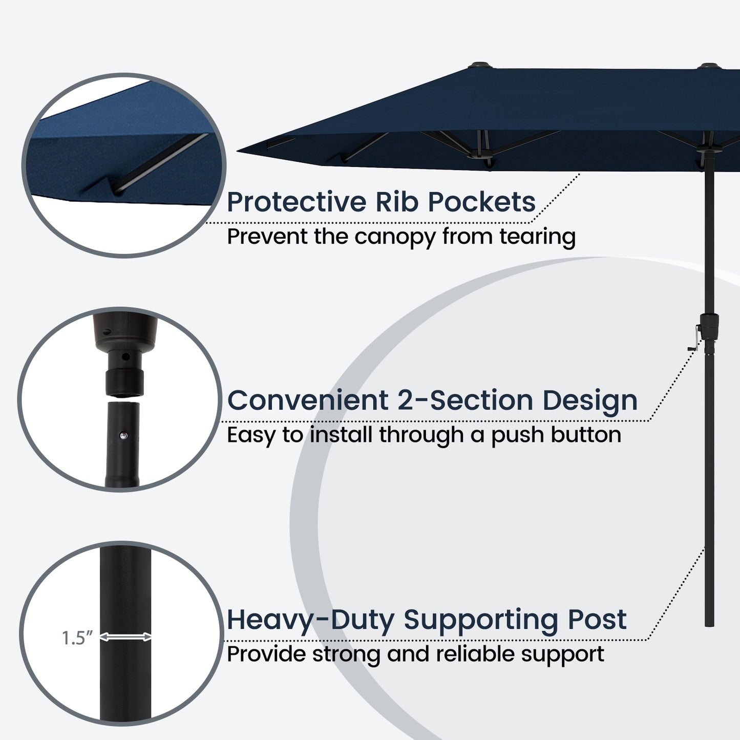 13 FT Large Patio Umbrella Outdoor Double-Sided Table Market Umbrella with Crank Handle-Navy Kids Crystal