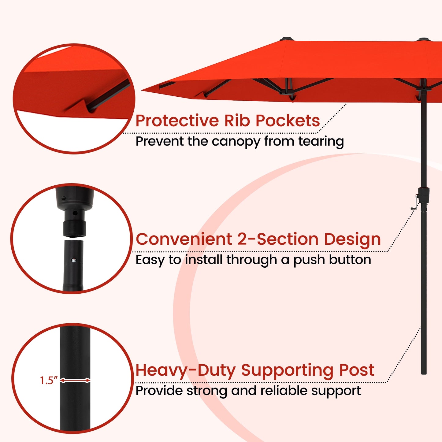 13 FT Large Patio Umbrella Outdoor Double-Sided Table Market Umbrella with Crank Handle-Orange Kids Crystal