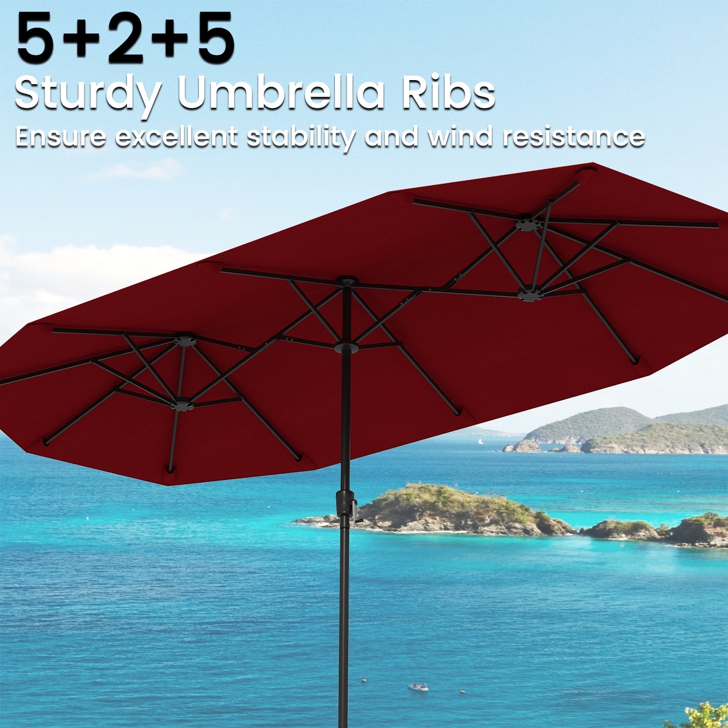 13 FT Large Patio Umbrella Outdoor Double-Sided Table Market Umbrella with Crank Handle-Red Kids Crystal