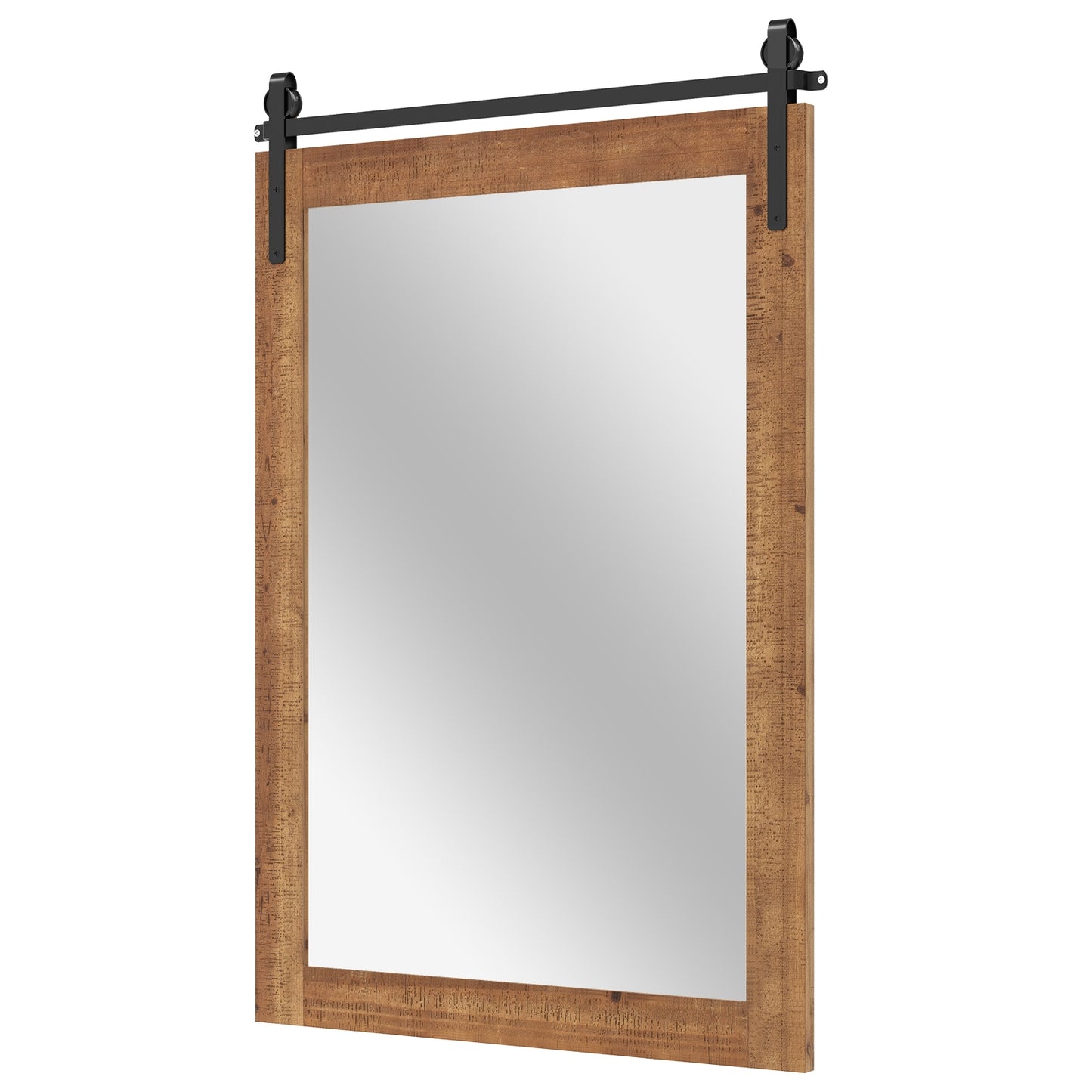Rustic Wood Frame Barn Door Style Farmhouse Wall Mirror-Brown Kids Crystal