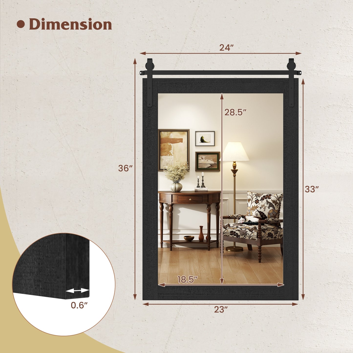 Rustic Wood Frame Barn Door Style Farmhouse Wall Mirror-Black Kids Crystal