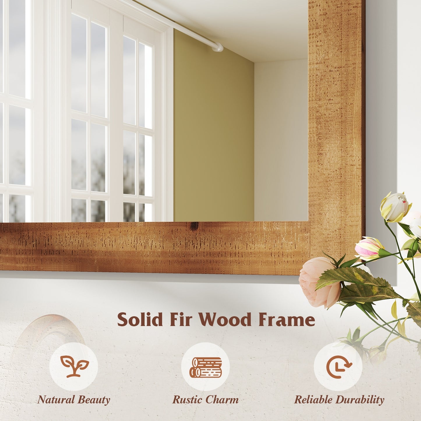 Rustic Wood Frame Barn Door Style Farmhouse Wall Mirror-Brown Kids Crystal