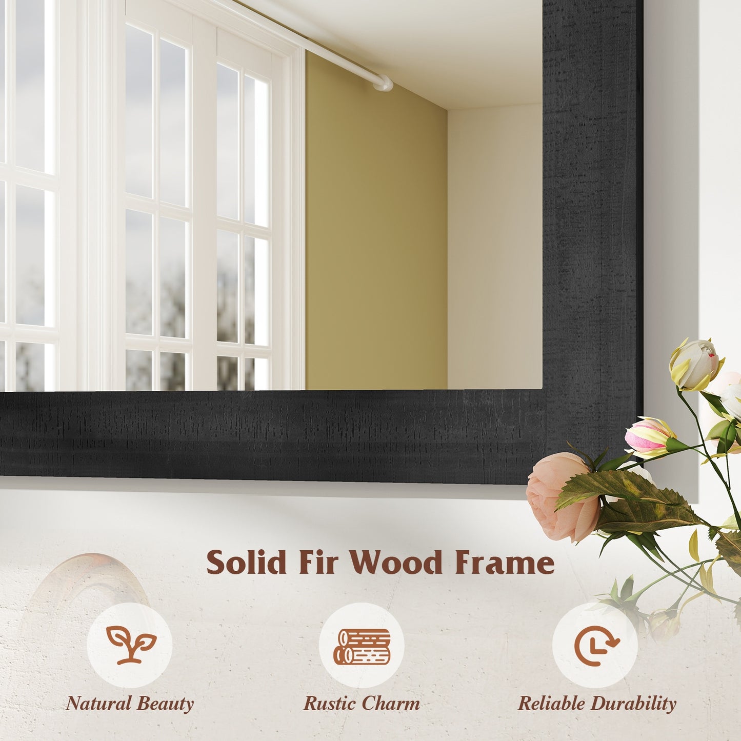 Rustic Wood Frame Barn Door Style Farmhouse Wall Mirror-Black Kids Crystal