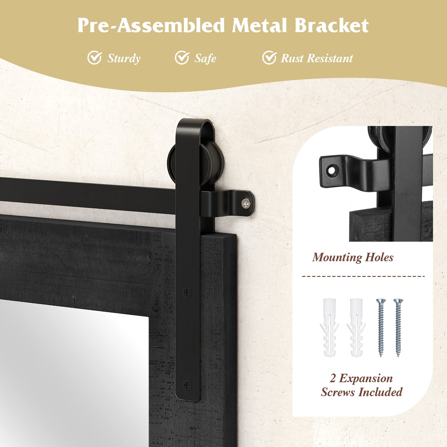Rustic Wood Frame Barn Door Style Farmhouse Wall Mirror-Black Kids Crystal