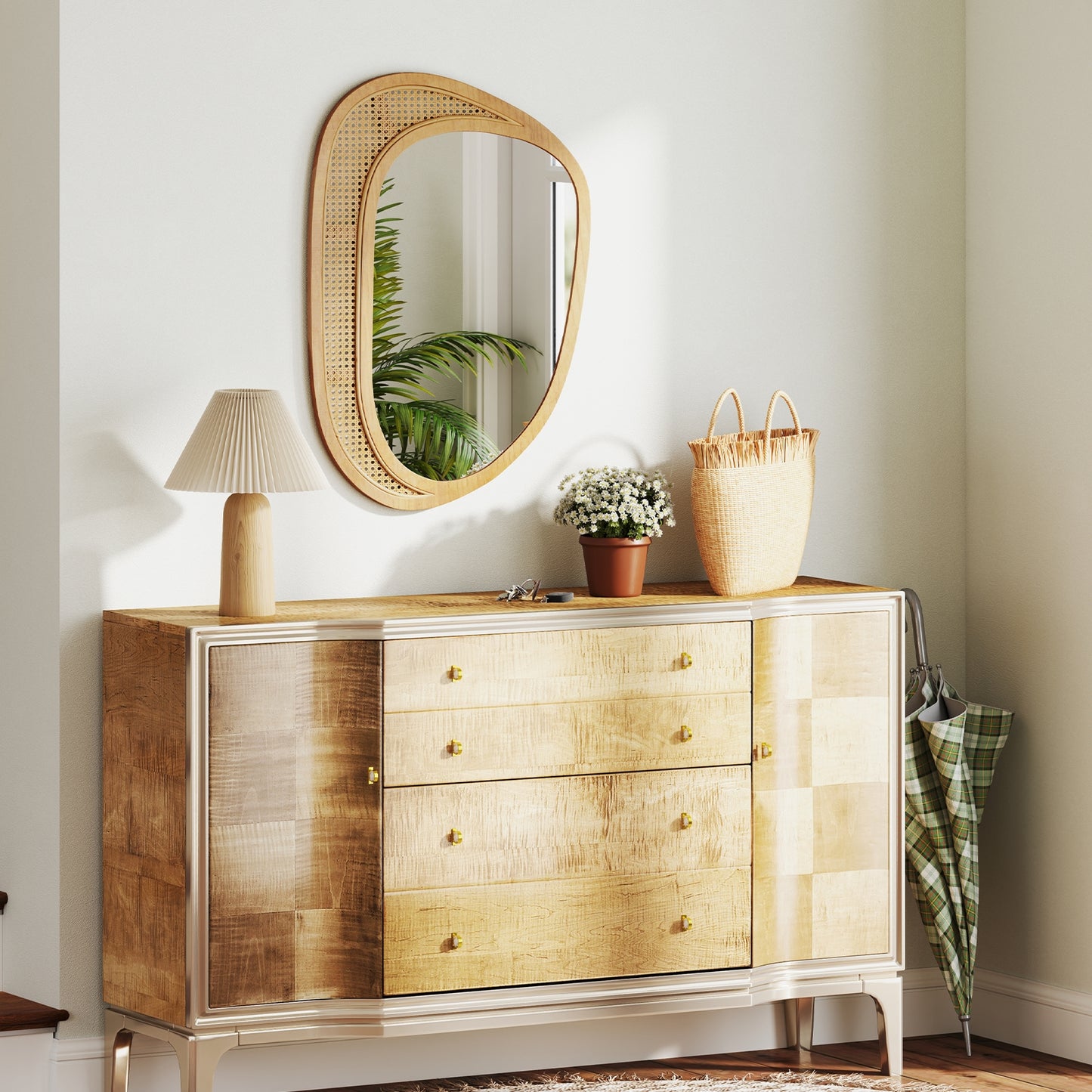 Bohemian Irregular Wall Mounted Decorative Mirror with Wooden Frame-Natural Kids Crystal