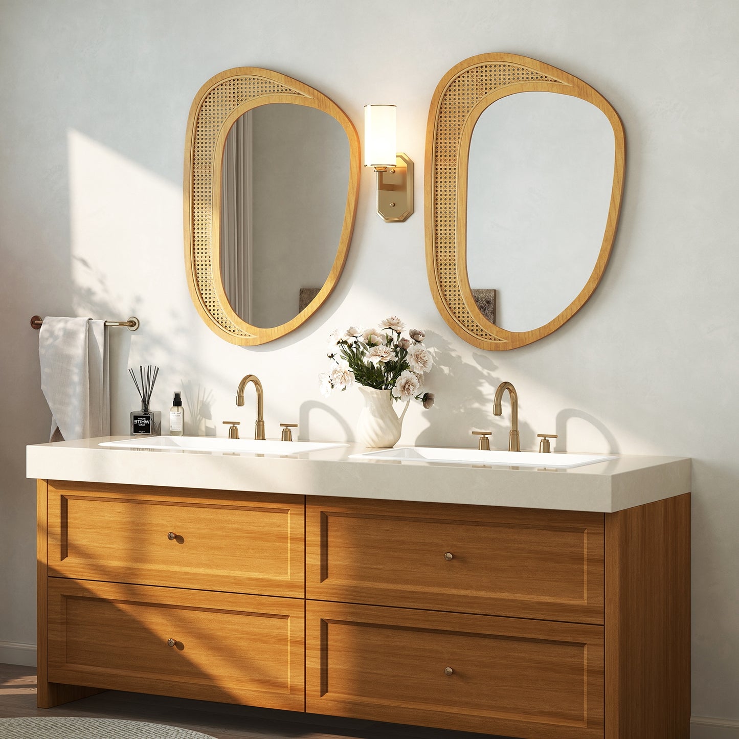 Bohemian Irregular Wall Mounted Decorative Mirror with Wooden Frame-Natural Kids Crystal