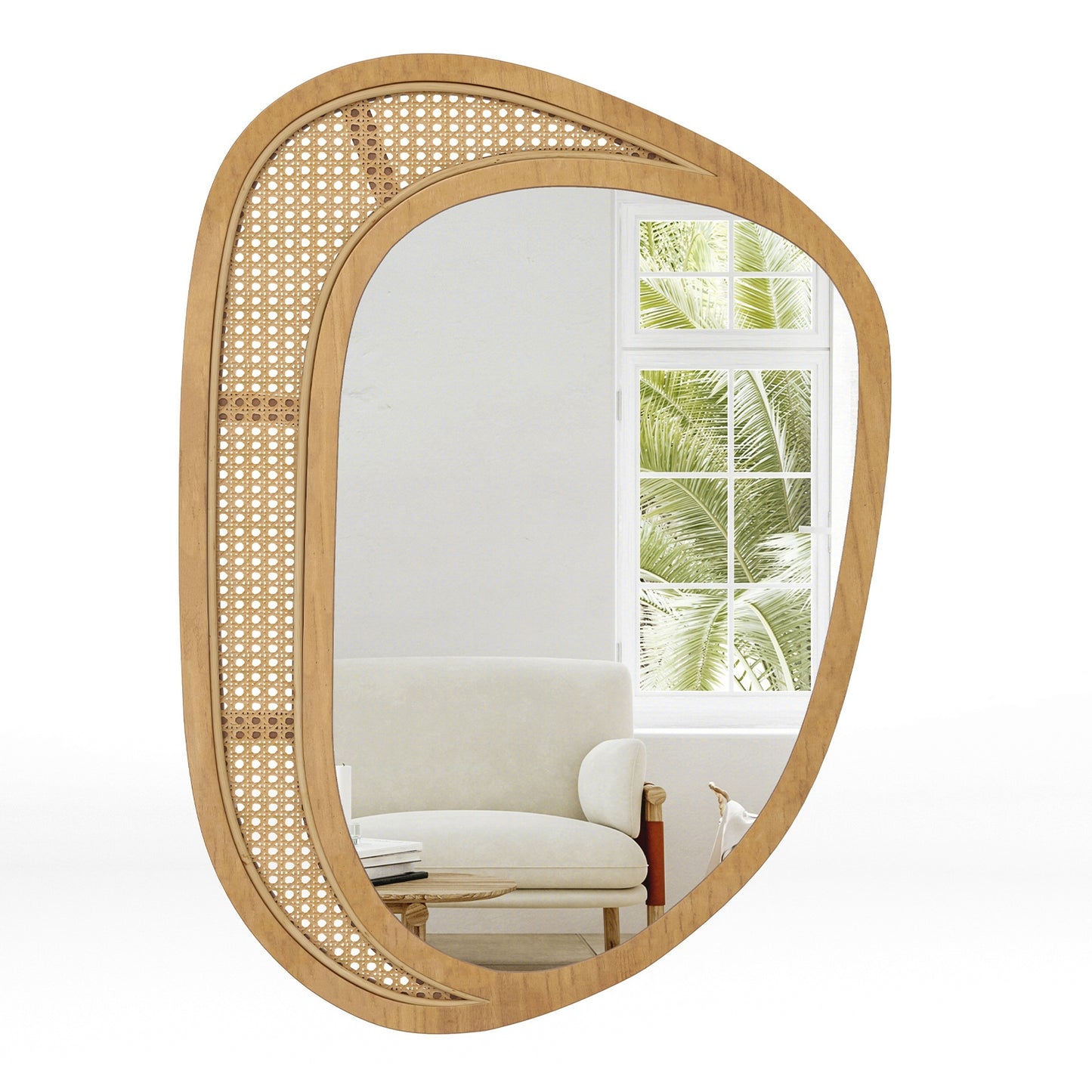 Bohemian Irregular Wall Mounted Decorative Mirror with Wooden Frame-Natural Kids Crystal
