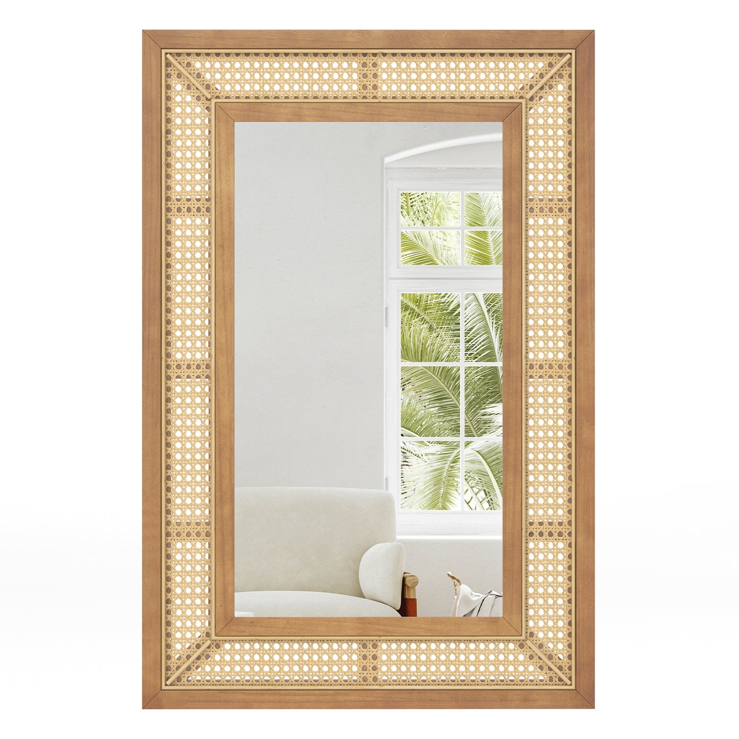 Rattan Decorative Wall Mirror with Wooden Frame for Bathroom and Living Room-Natural Kids Crystal