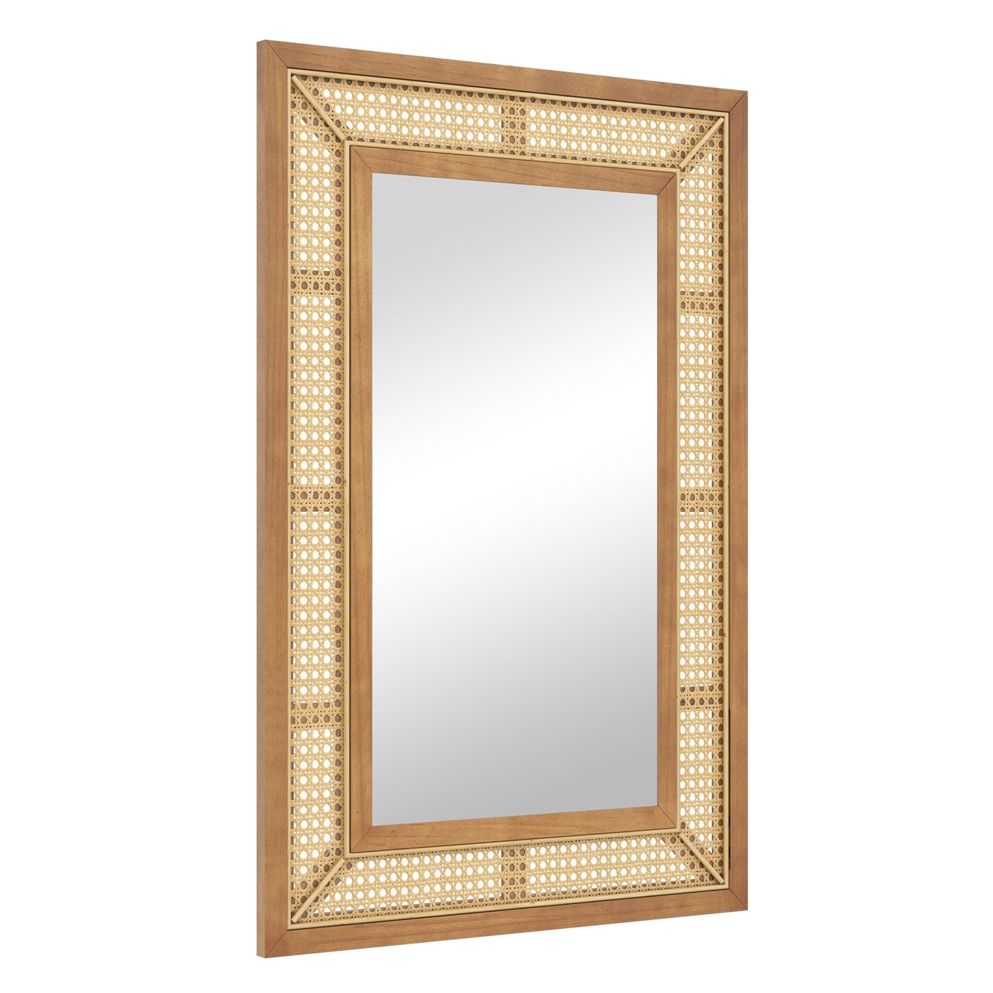 Rattan Decorative Wall Mirror with Wooden Frame for Bathroom and Living Room-Natural Kids Crystal