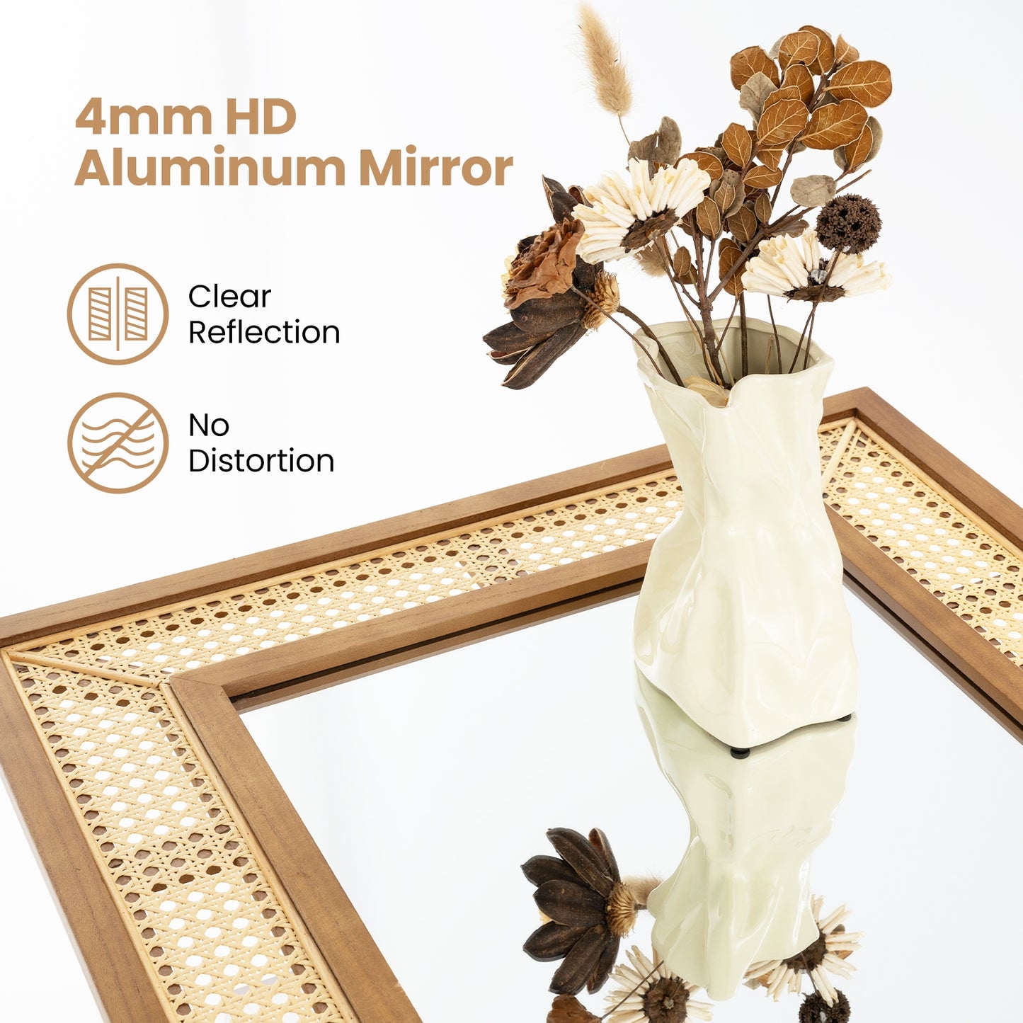 Rattan Decorative Wall Mirror with Wooden Frame for Bathroom and Living Room-Natural Kids Crystal