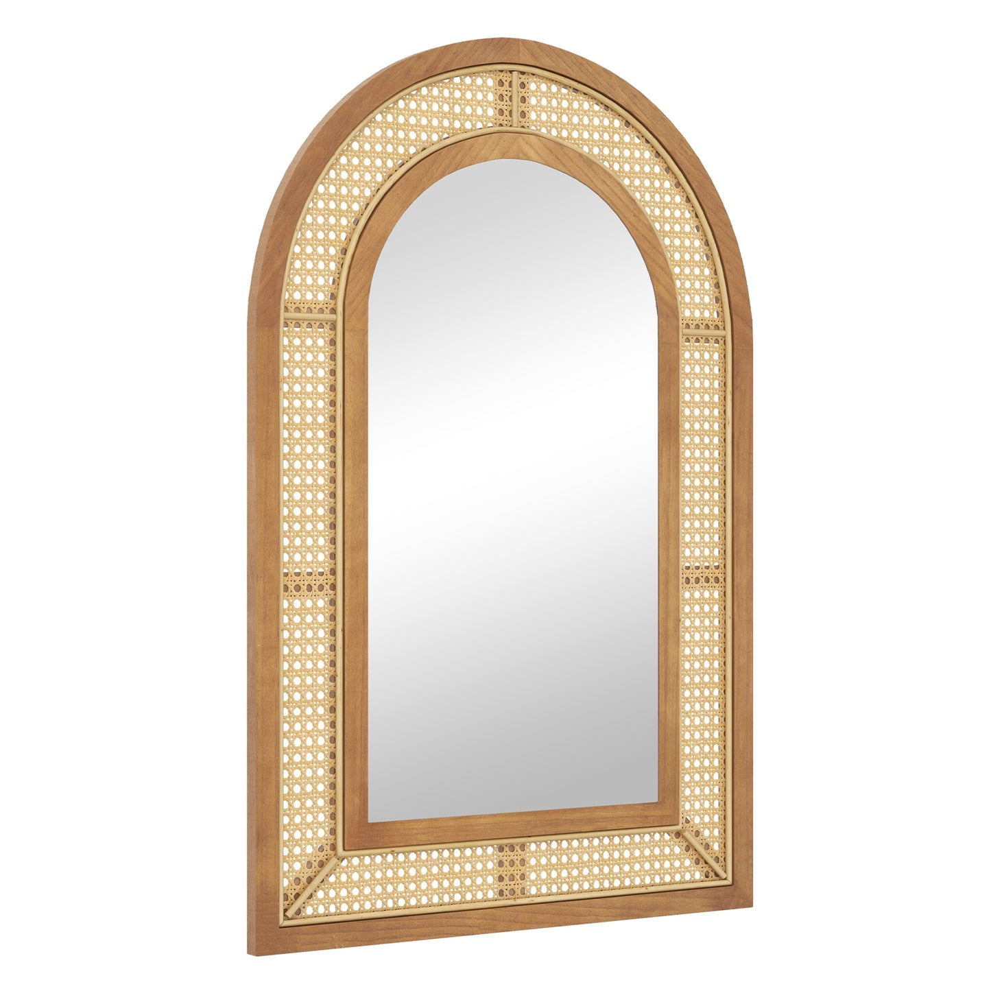 35.5 Inches x 23.5 Inches Rattan Wall Mounted Decorative Mirror with Wooden Frame-Natural Kids Crystal