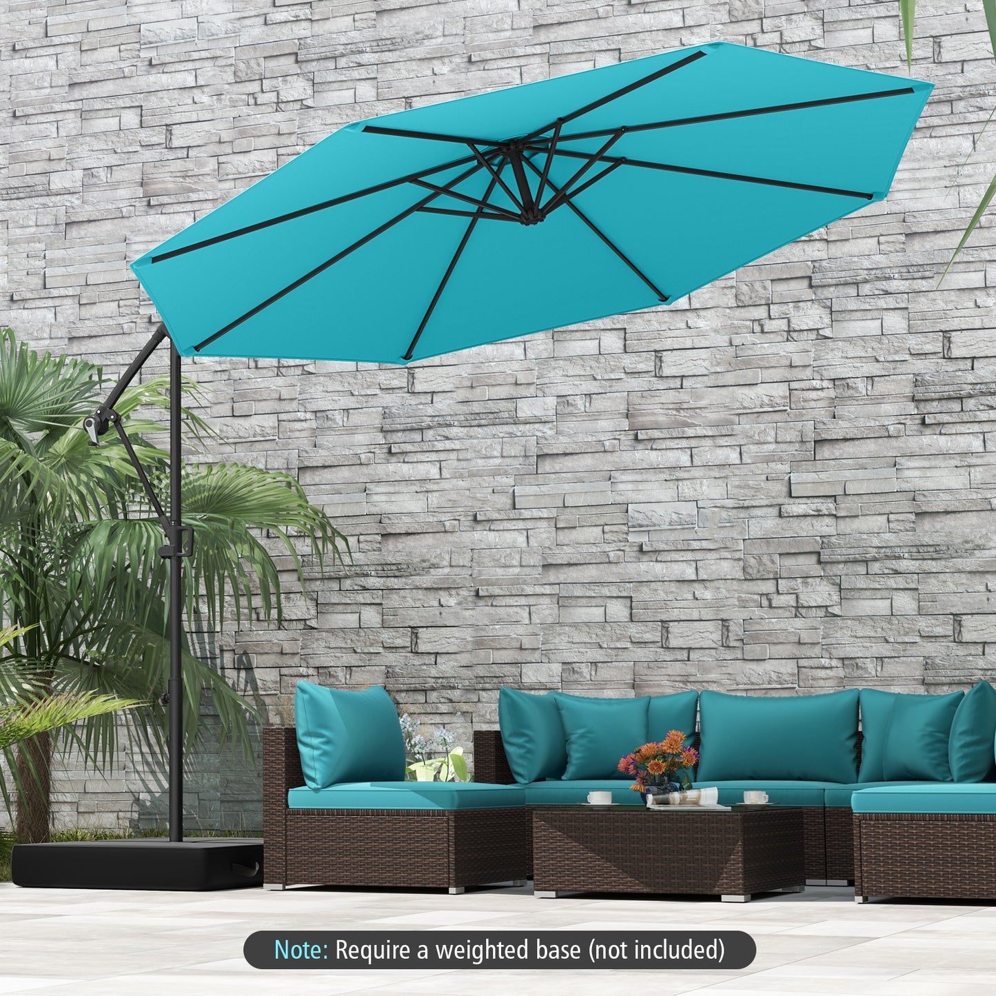10 Feet Offset Hanging Umbrella with Base and Infinite Tilt-Turquoise Kids Crystal