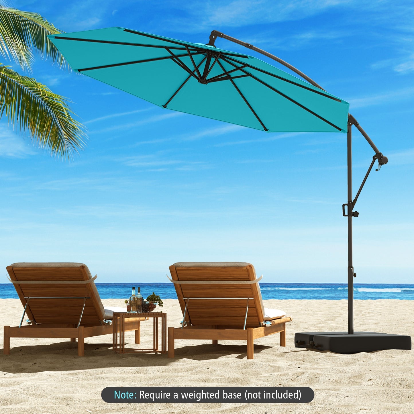 10 Feet Offset Hanging Umbrella with Base and Infinite Tilt-Turquoise Kids Crystal