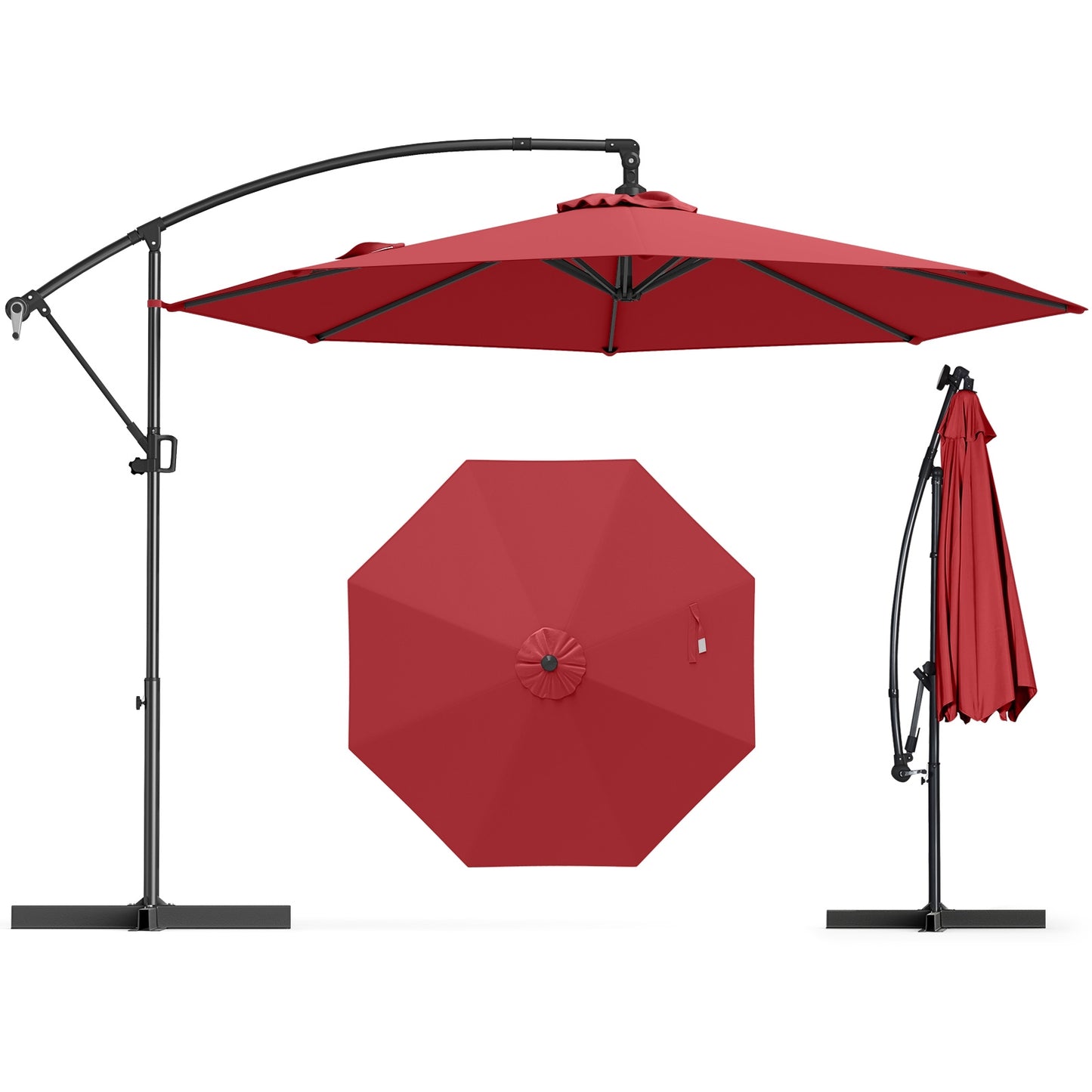 10 Feet Offset Hanging Umbrella with Base and Infinite Tilt-Wine Kids Crystal