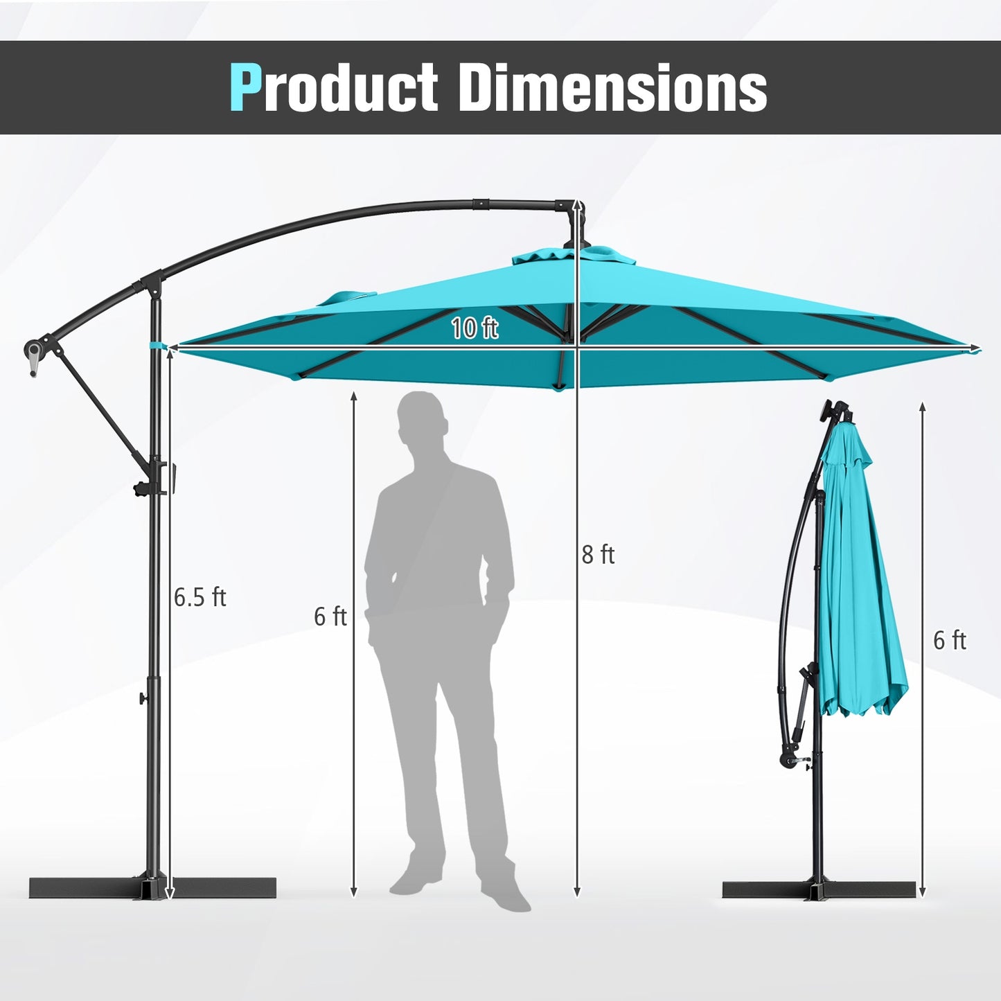 10 Feet Offset Hanging Umbrella with Base and Infinite Tilt-Turquoise Kids Crystal