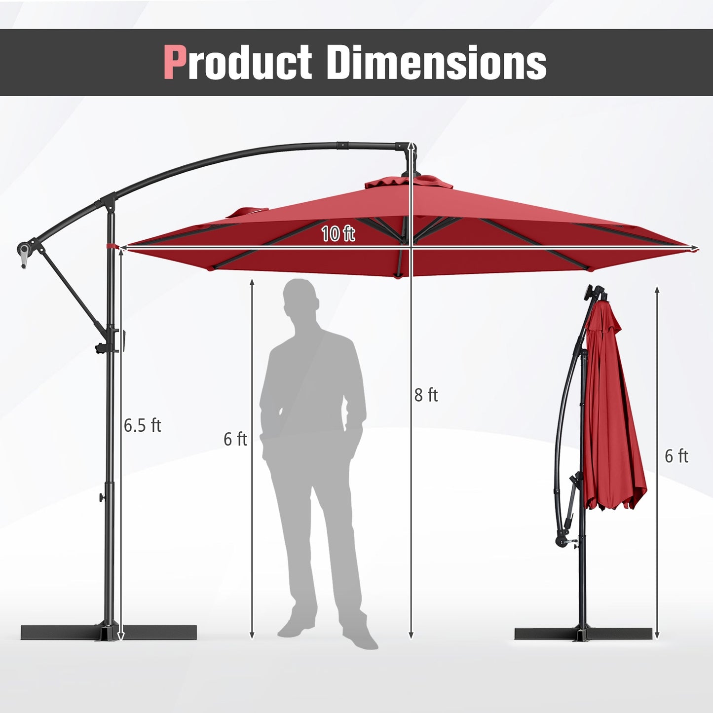 10 Feet Offset Hanging Umbrella with Base and Infinite Tilt-Wine Kids Crystal