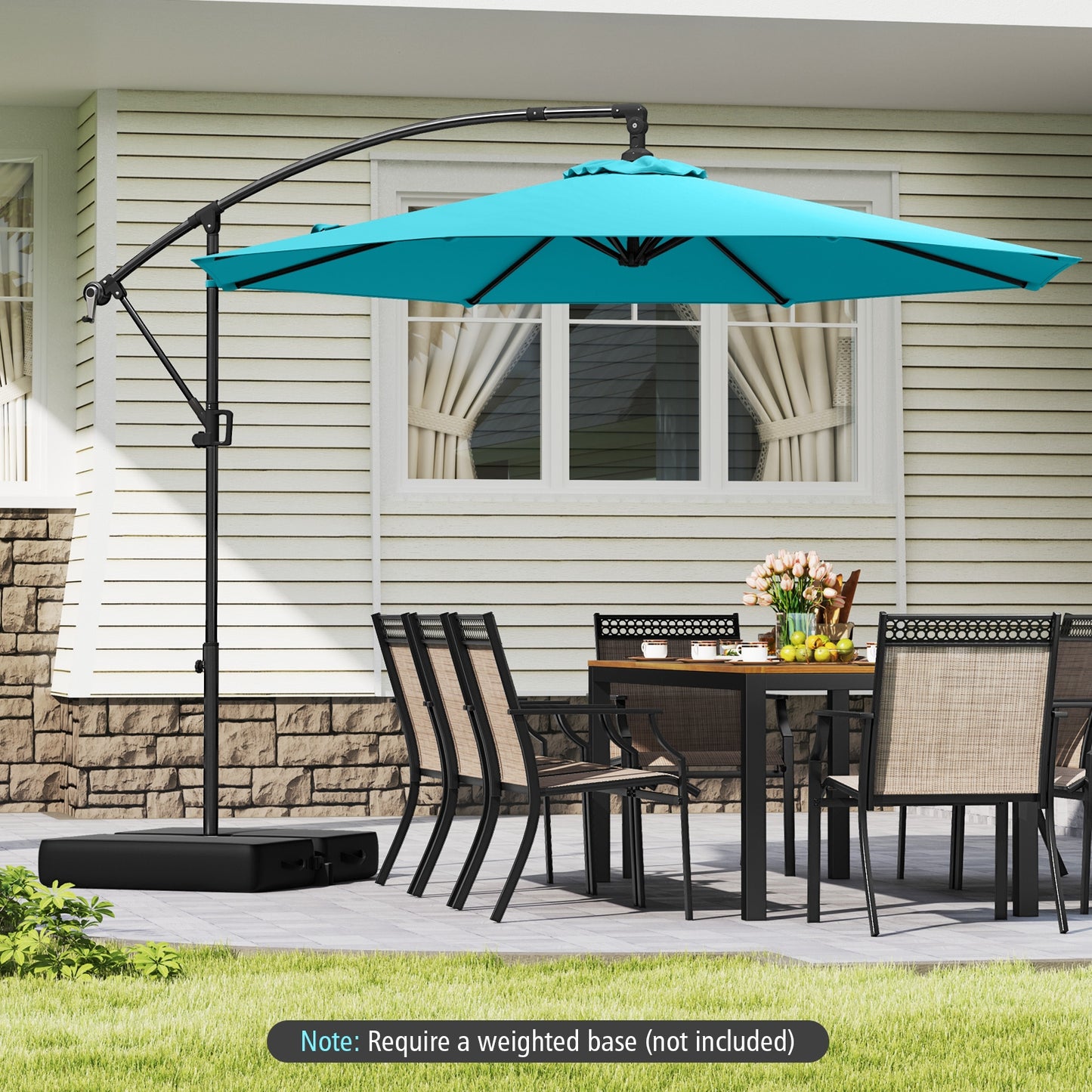 10 Feet Offset Hanging Umbrella with Base and Infinite Tilt-Turquoise Kids Crystal