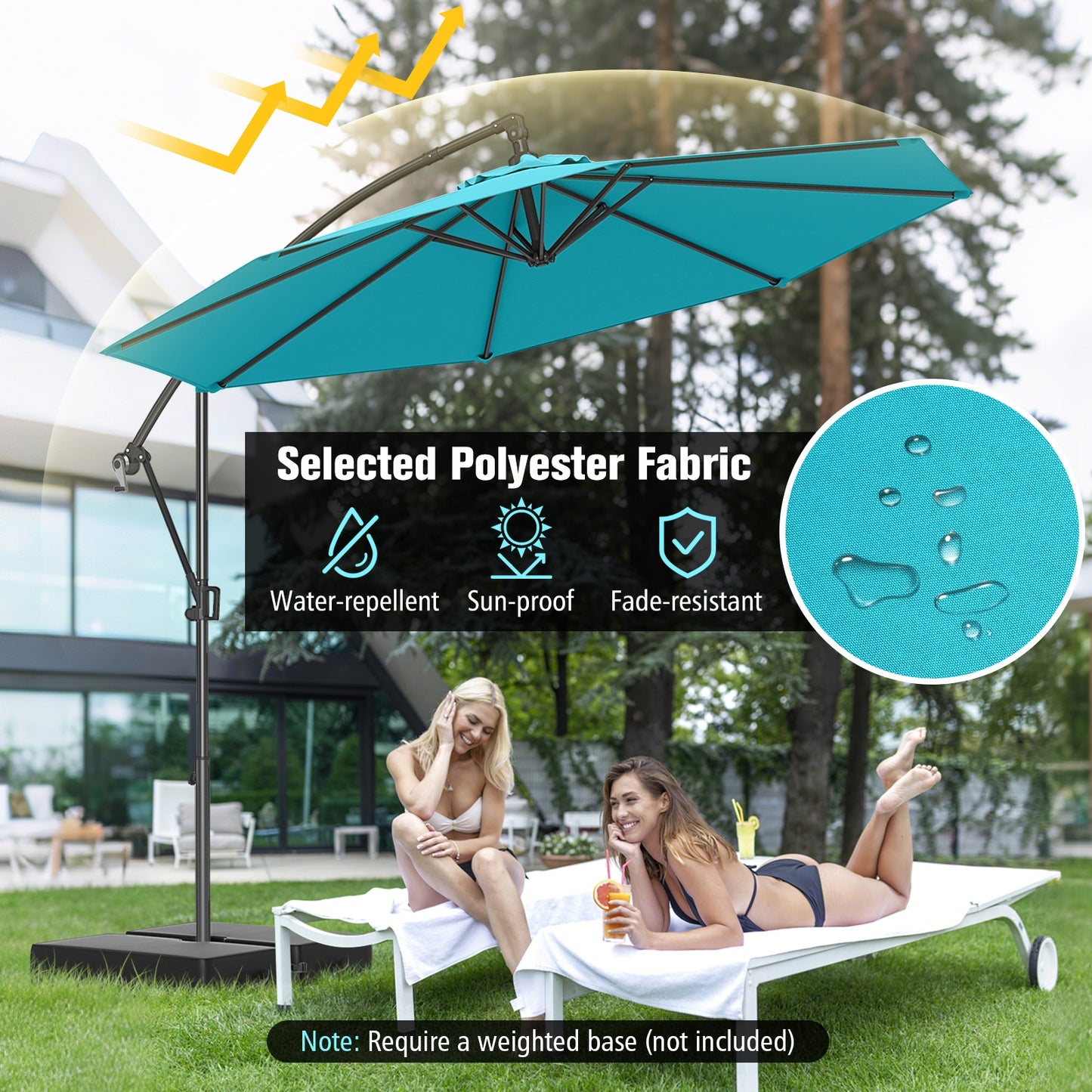 10 Feet Offset Hanging Umbrella with Base and Infinite Tilt-Turquoise Kids Crystal