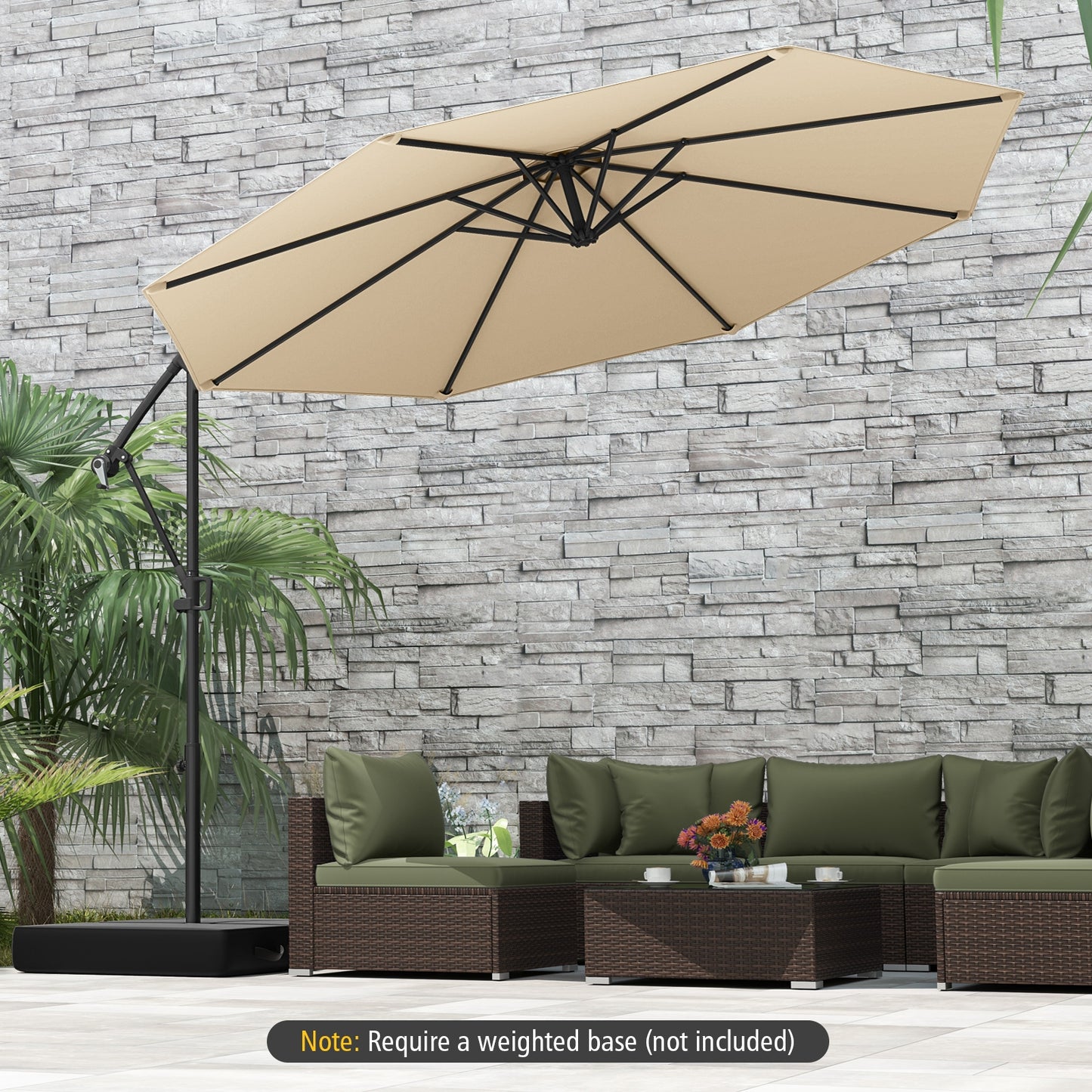 10 Feet Offset Hanging Umbrella with Base and Infinite Tilt-Beige Kids Crystal