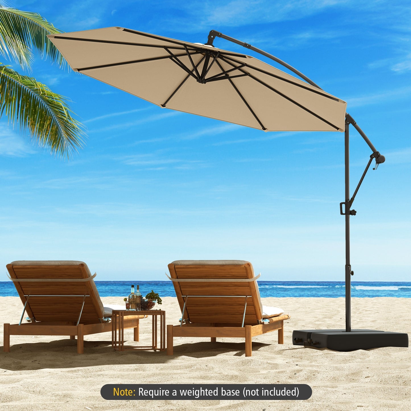 10 Feet Offset Hanging Umbrella with Base and Infinite Tilt-Beige Kids Crystal