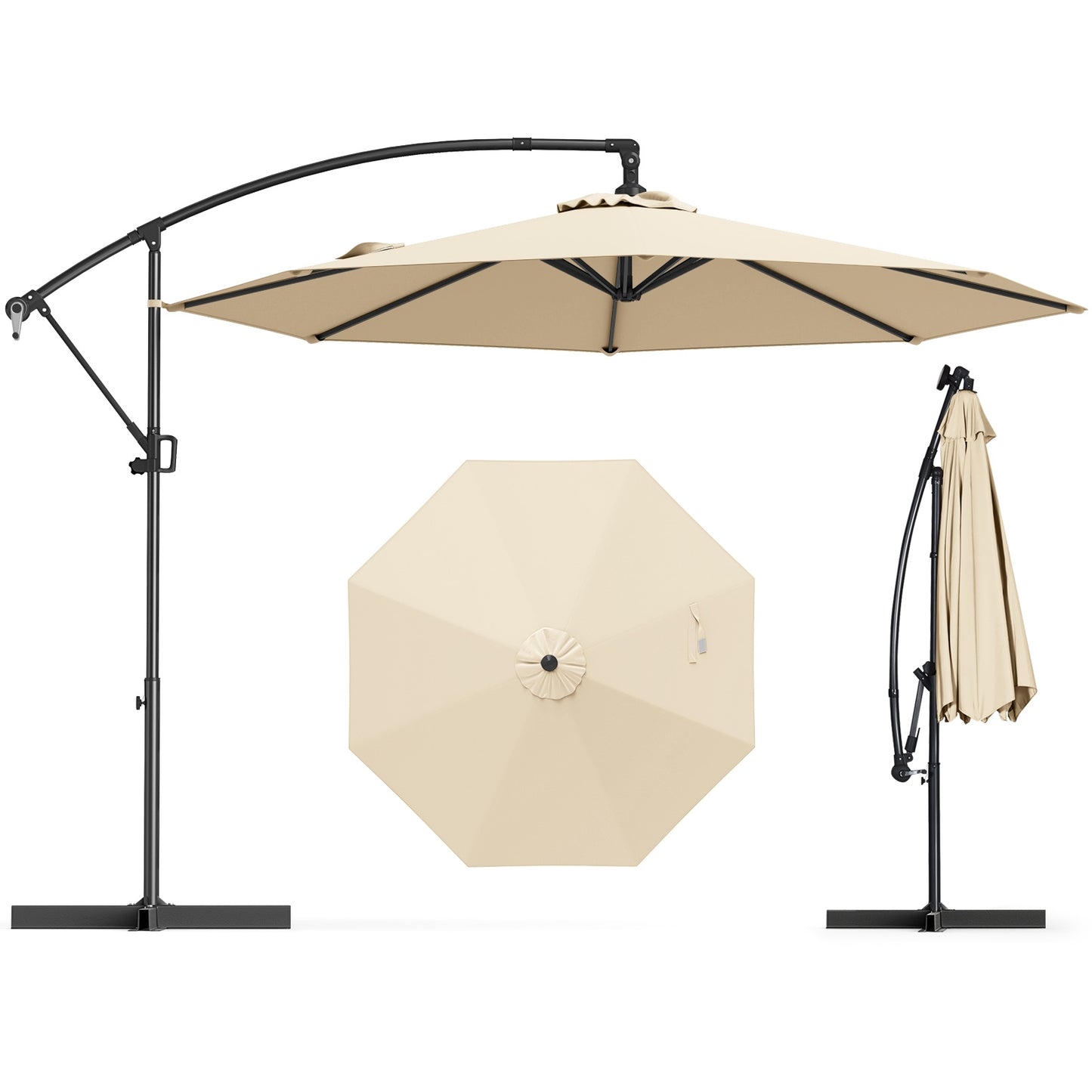 10 Feet Offset Hanging Umbrella with Base and Infinite Tilt-Beige Kids Crystal