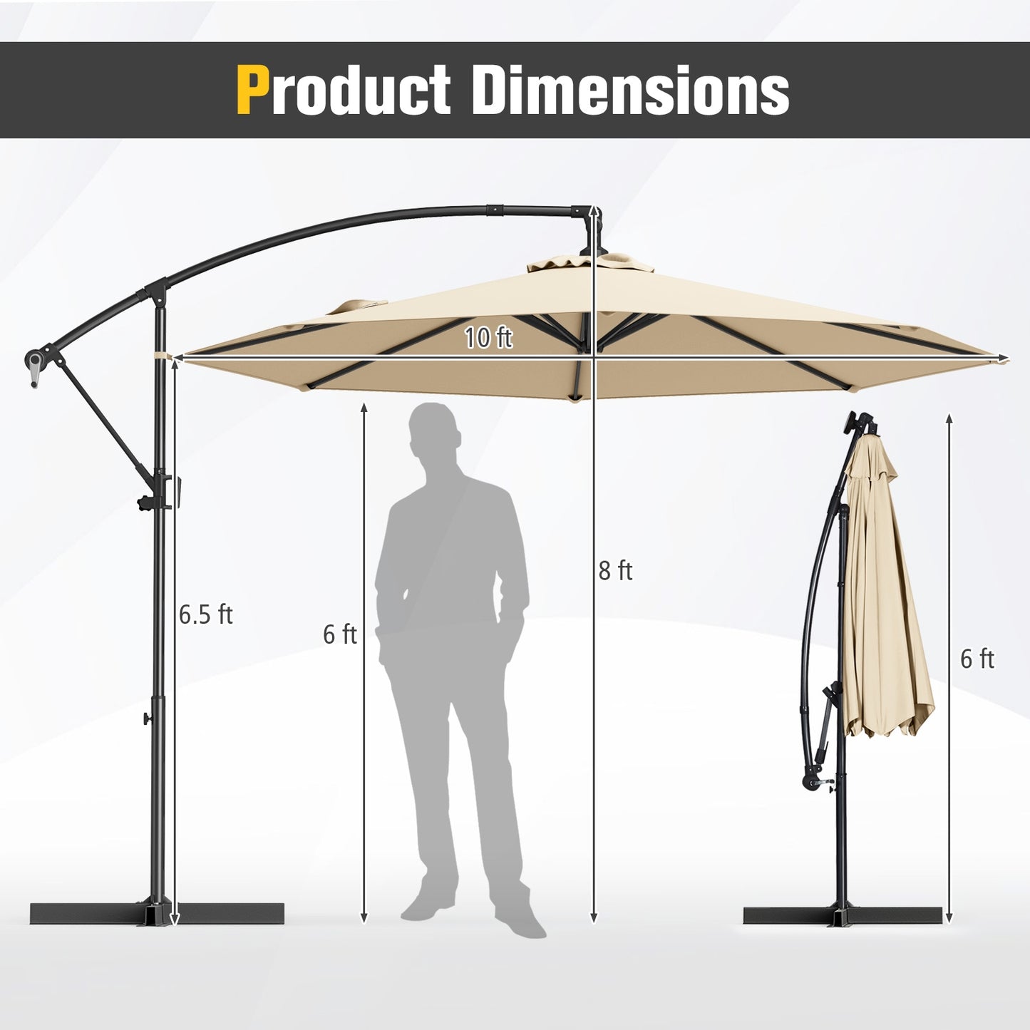 10 Feet Offset Hanging Umbrella with Base and Infinite Tilt-Beige Kids Crystal