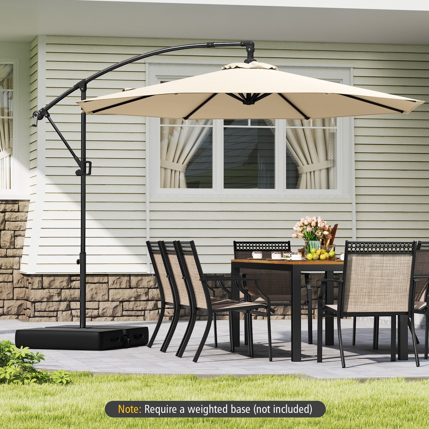 10 Feet Offset Hanging Umbrella with Base and Infinite Tilt-Beige Kids Crystal