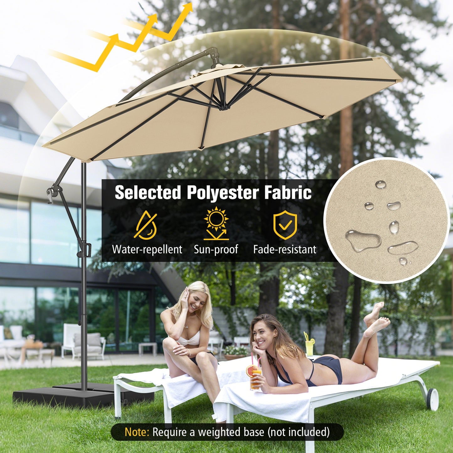 10 Feet Offset Hanging Umbrella with Base and Infinite Tilt-Beige Kids Crystal