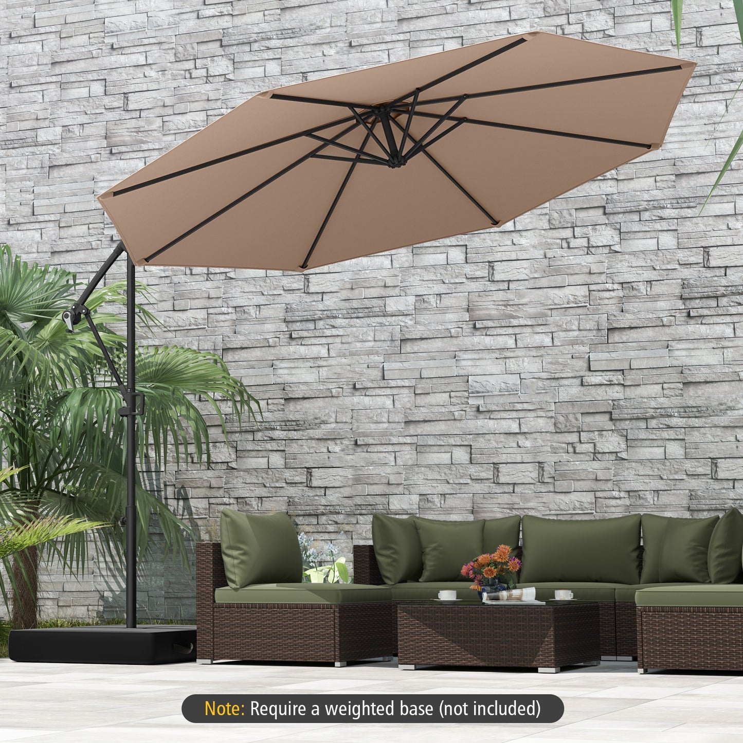 10 Feet Offset Hanging Umbrella with Base and Infinite Tilt-Coffee Kids Crystal
