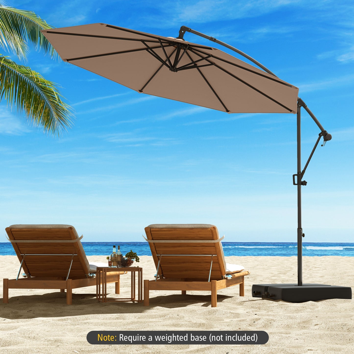 10 Feet Offset Hanging Umbrella with Base and Infinite Tilt-Coffee Kids Crystal