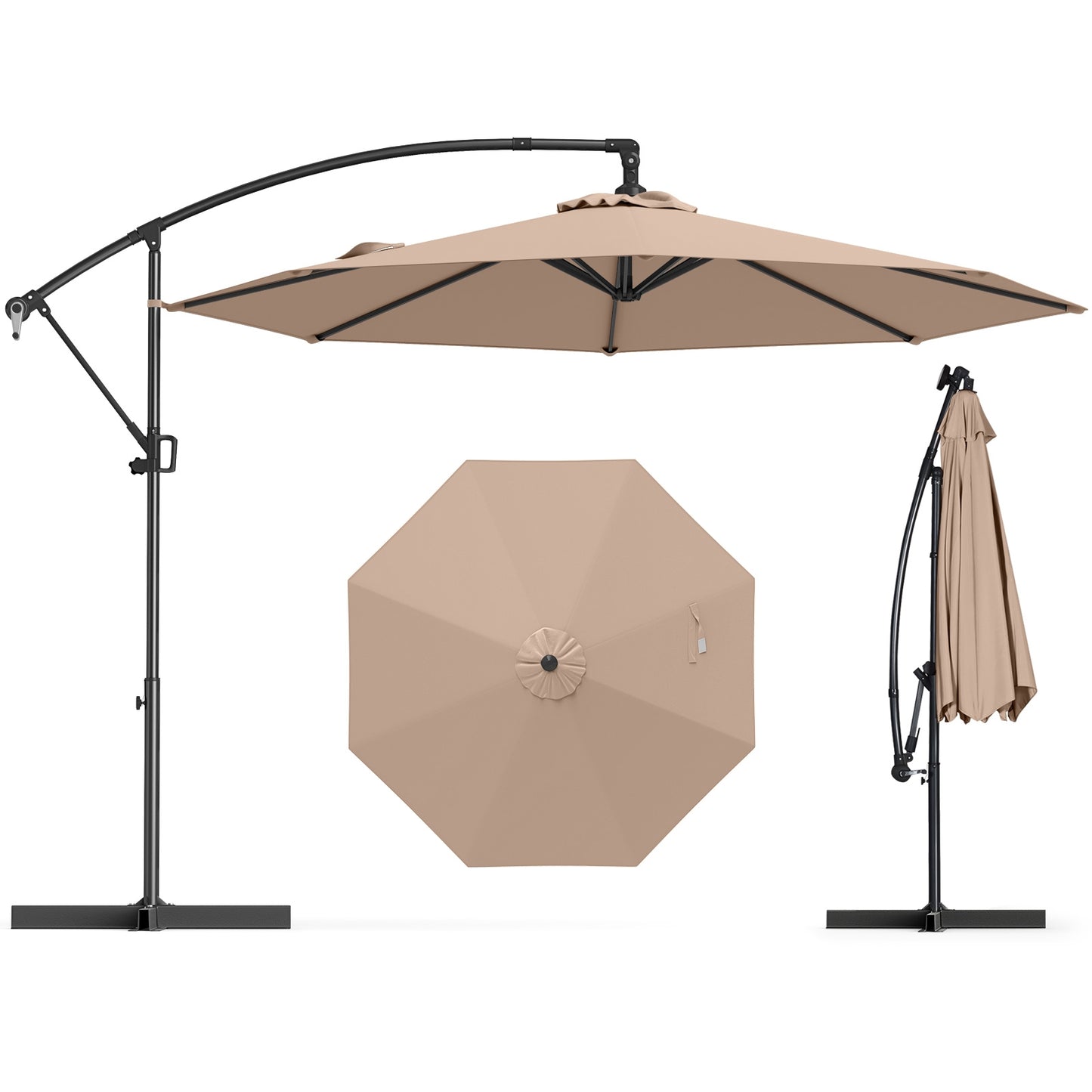 10 Feet Offset Hanging Umbrella with Base and Infinite Tilt-Coffee Kids Crystal