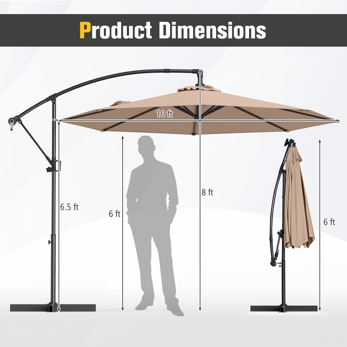 10 Feet Offset Hanging Umbrella with Base and Infinite Tilt-Coffee Kids Crystal