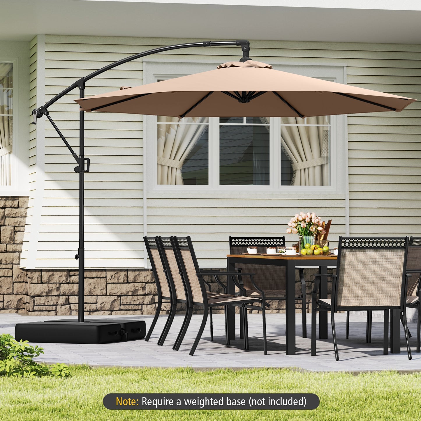 10 Feet Offset Hanging Umbrella with Base and Infinite Tilt-Coffee Kids Crystal