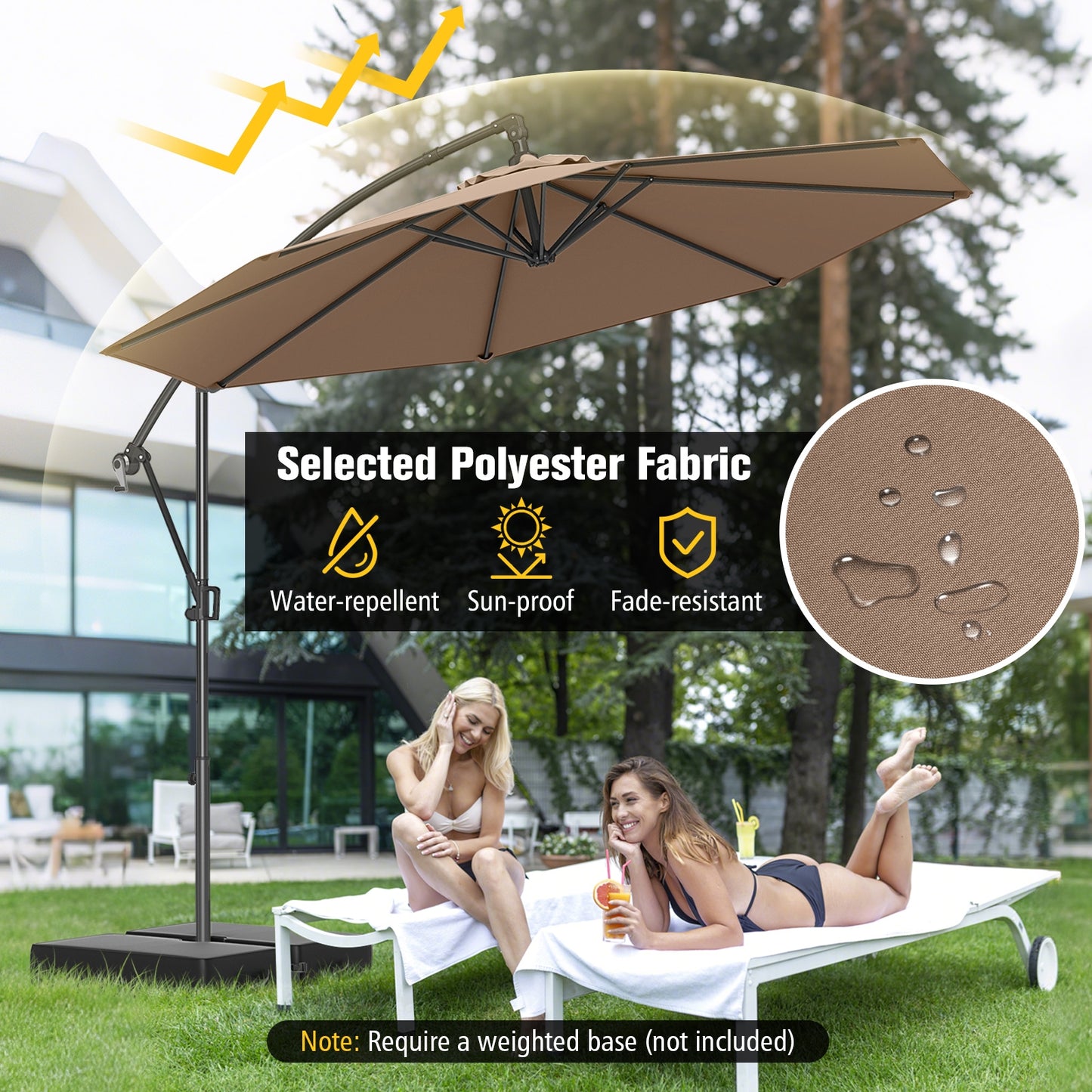 10 Feet Offset Hanging Umbrella with Base and Infinite Tilt-Coffee Kids Crystal