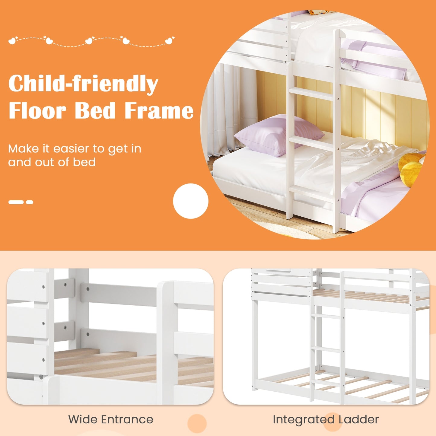Twin over Twin House Bunk Bed with Roof and Full-length Guardrails-White