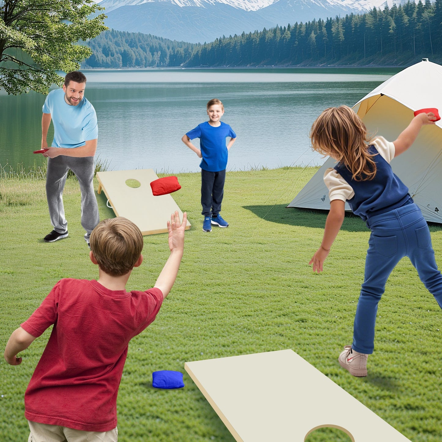 Solid Wood Cornhole Board Set Portable Corn Hole Game Board Includes 8 Bean Bags-S Kids Crystal