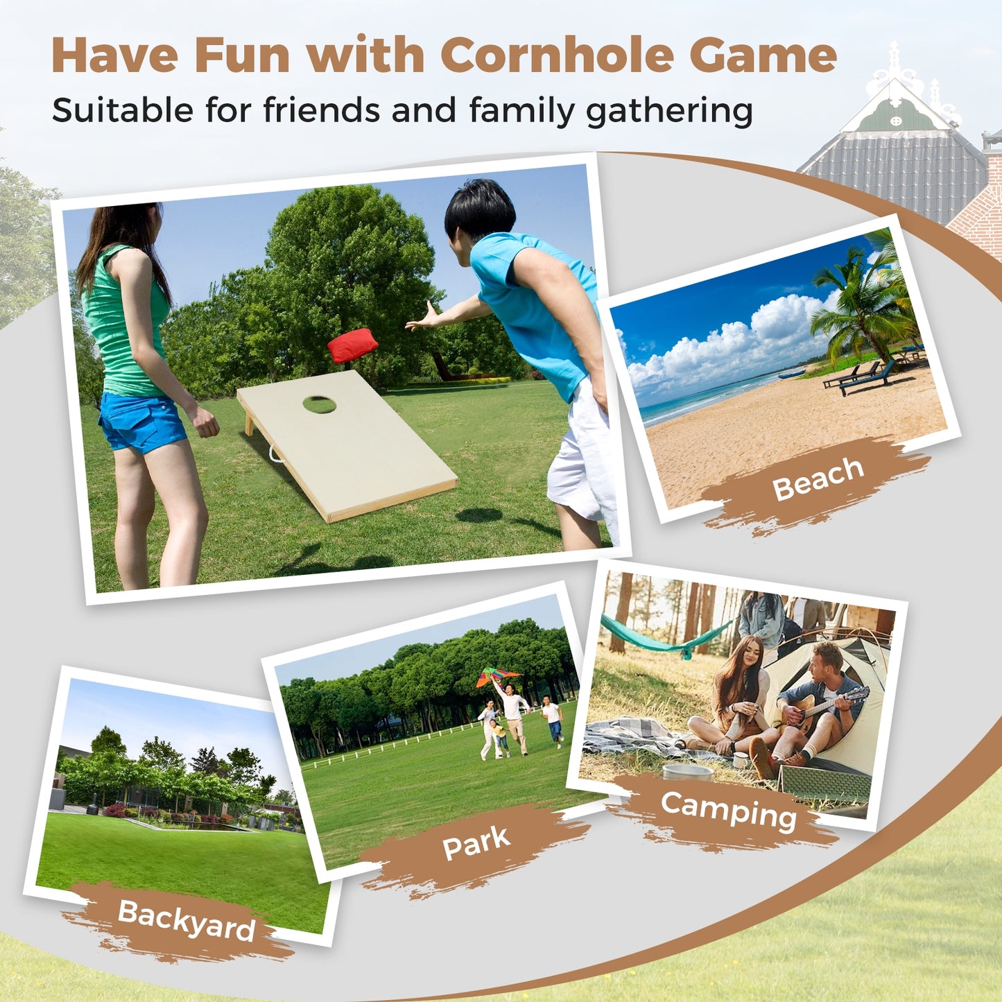 Solid Wood Cornhole Board Set Portable Corn Hole Game Board Includes 8 Bean Bags-S Kids Crystal