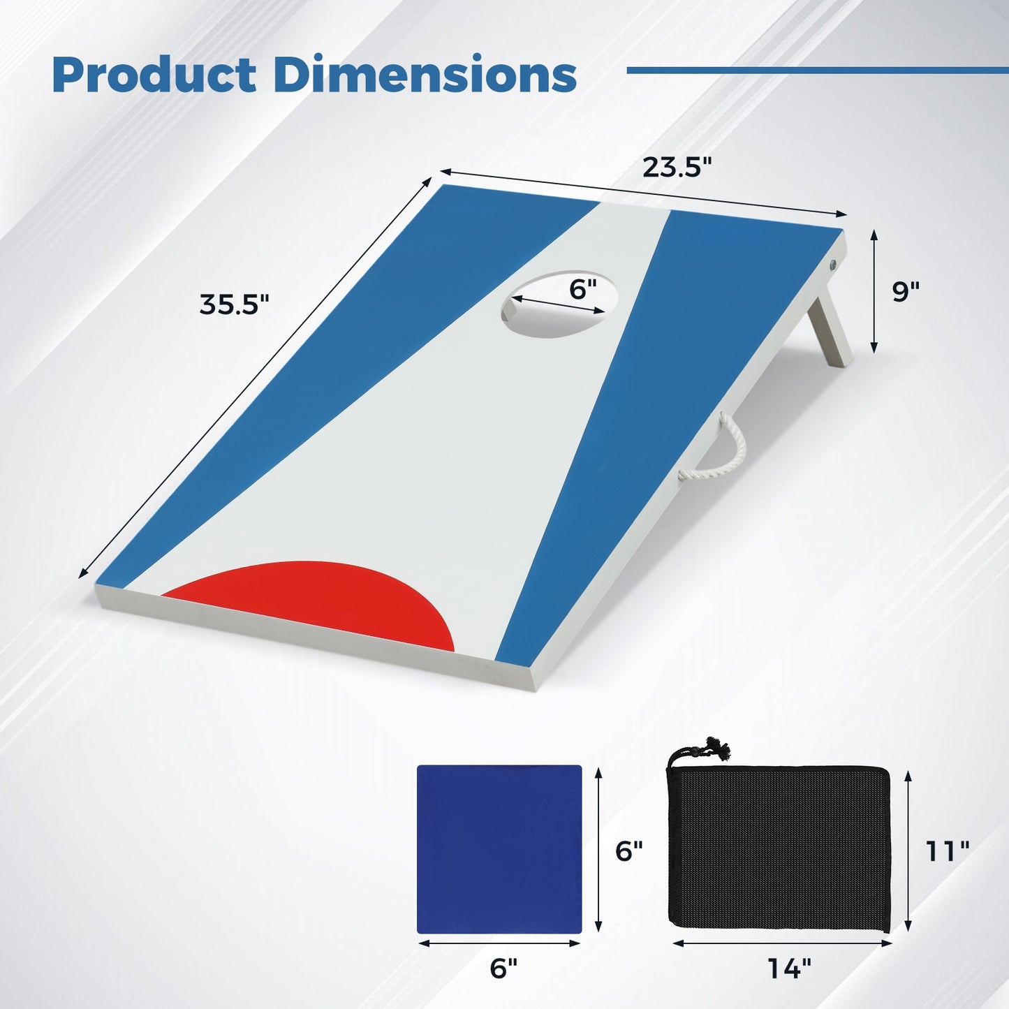 3 x 2FT Cornhole Board Set Portable Cornhole Board with Foldable Legs and Side Handle-Blue
